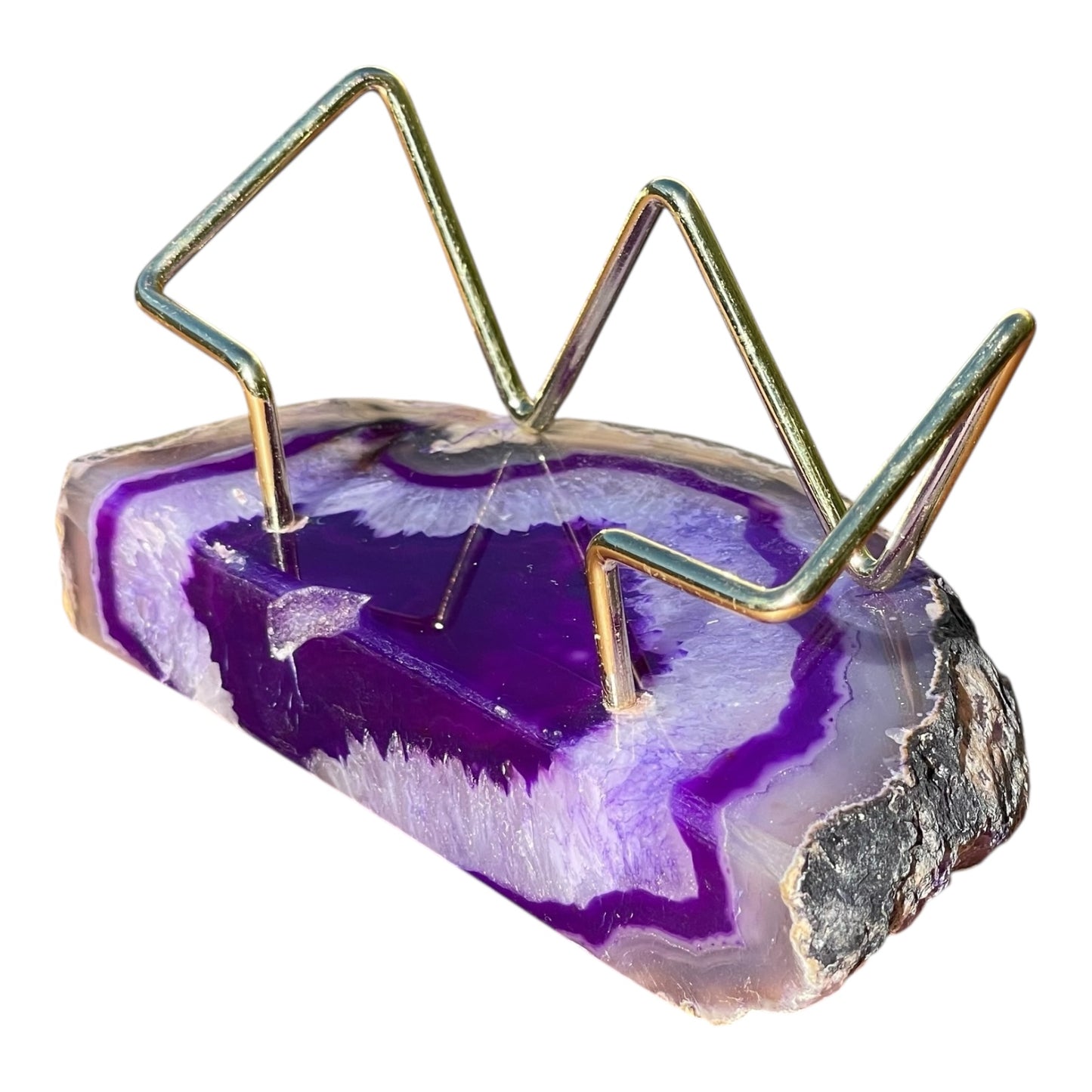 Purple Agate Business Card Holder - Gold Wire Frame
