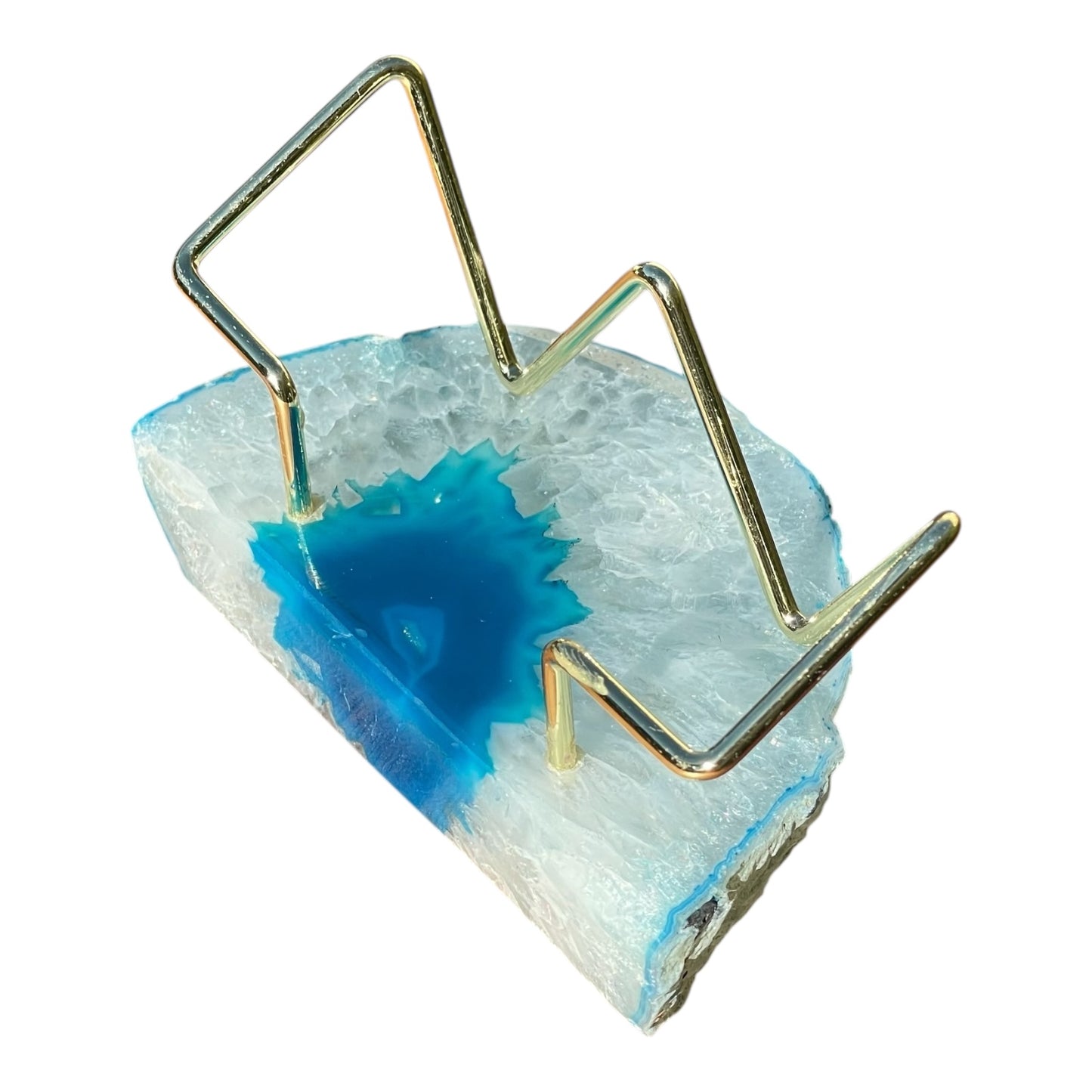Teal Agate Business Card Holder - Gold Wire Frame