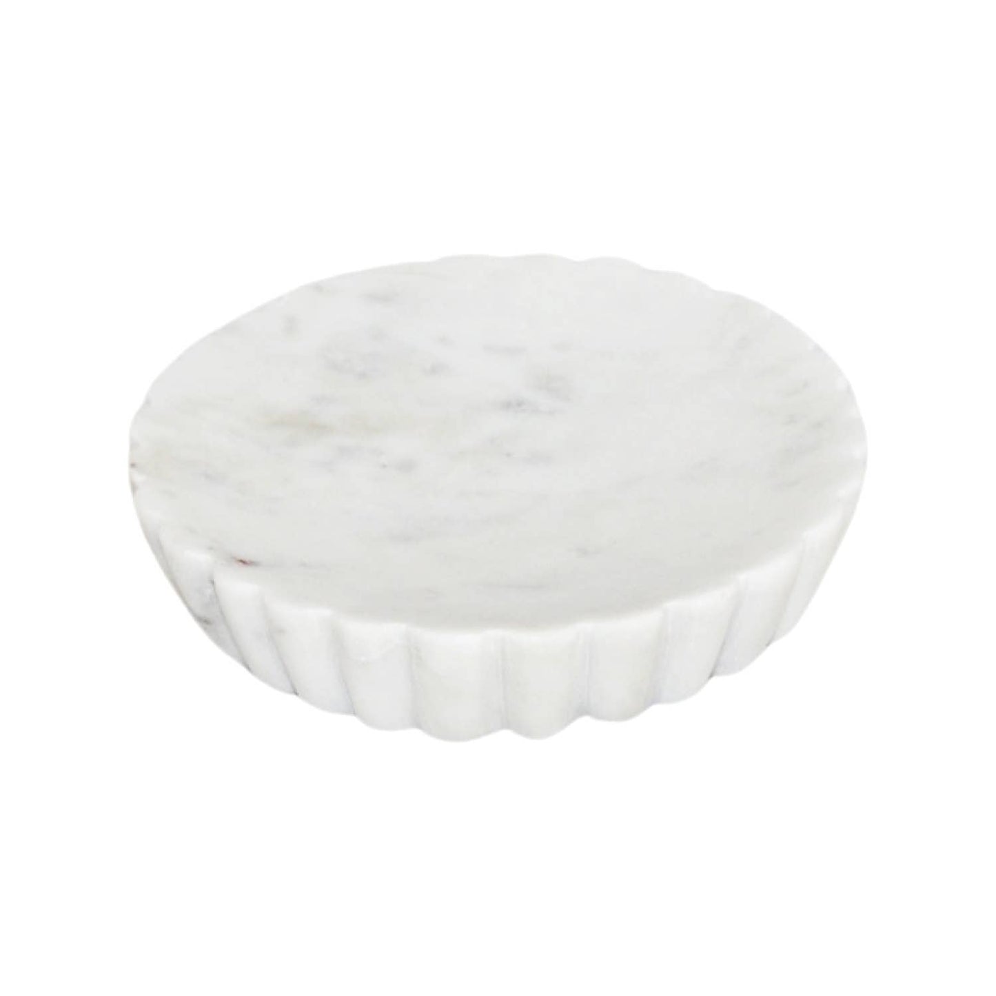 White marble soap dish with grooves