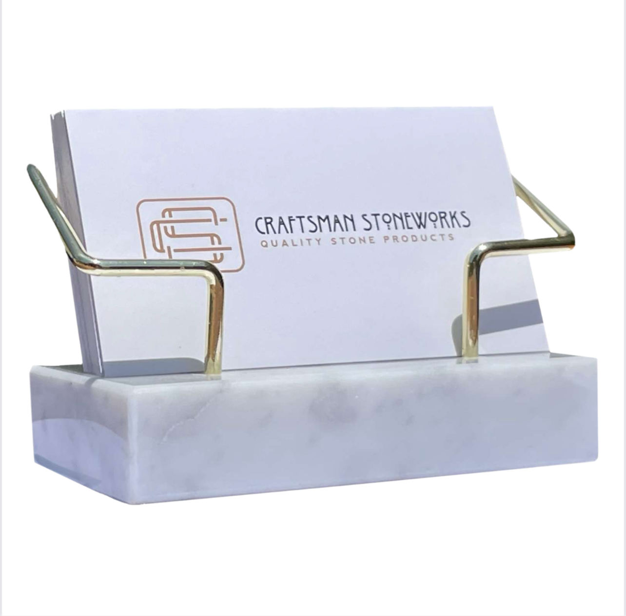 White Marble Business Card Holder with Gold Wire Frame