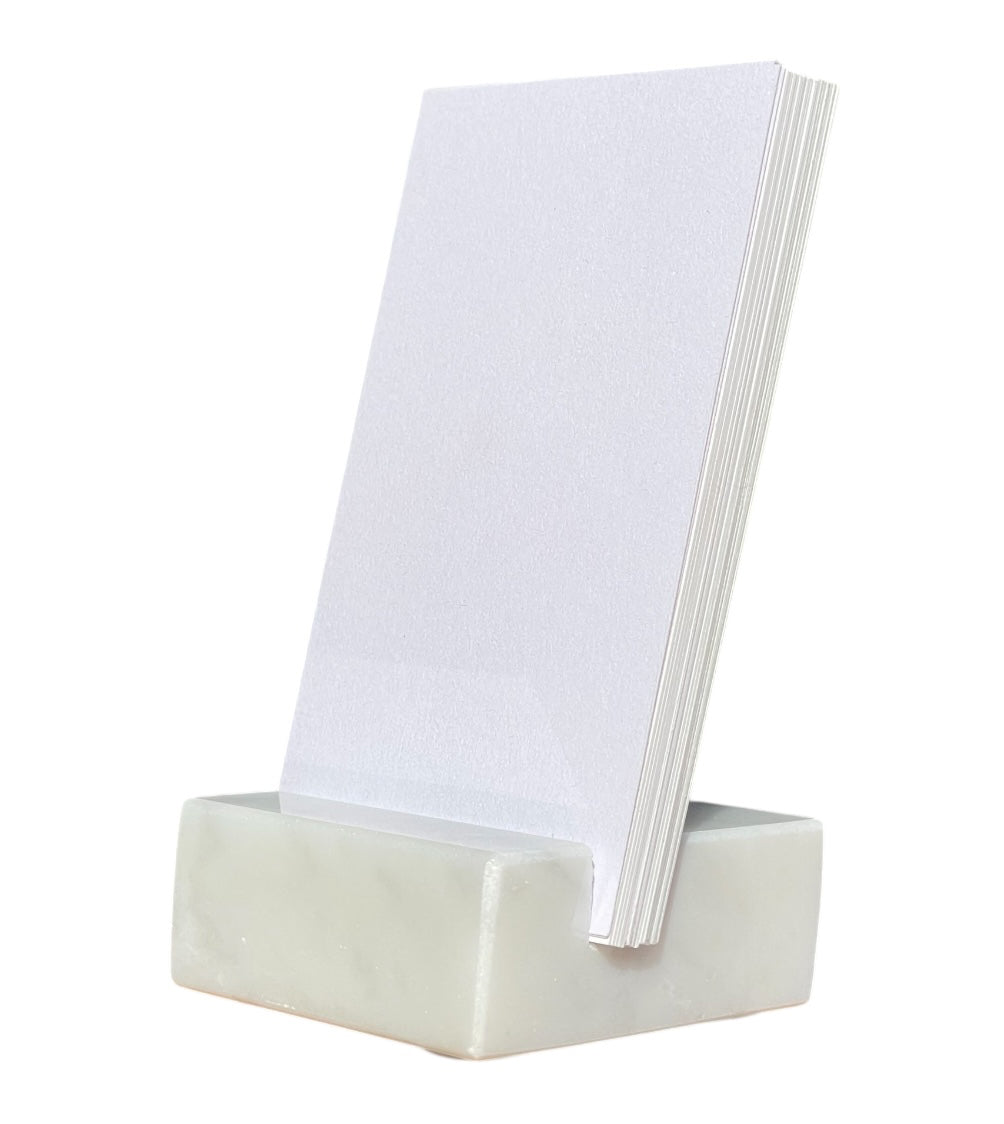 White Carrara Marble Business Card Holder - Vertical