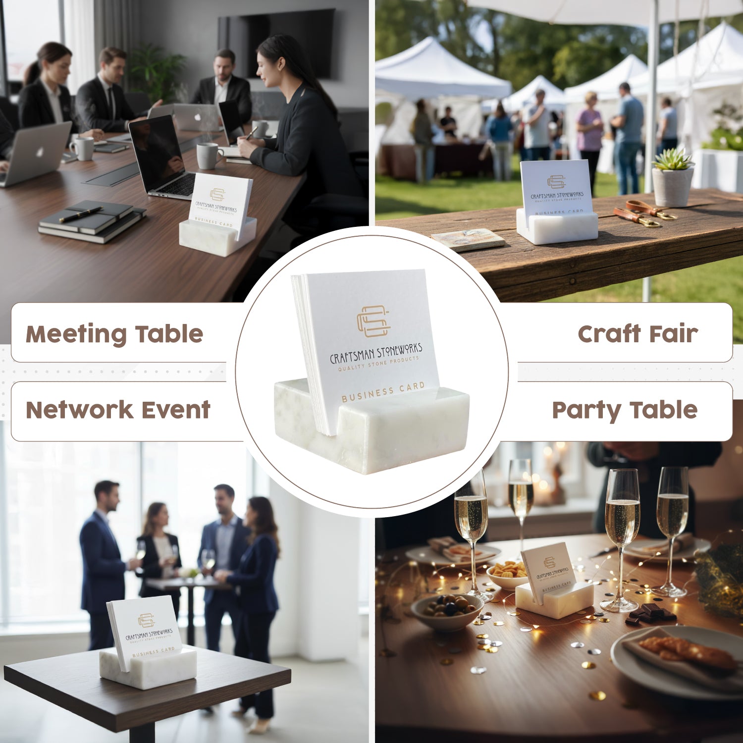 White Carrara Marble square business card holder at Network Event