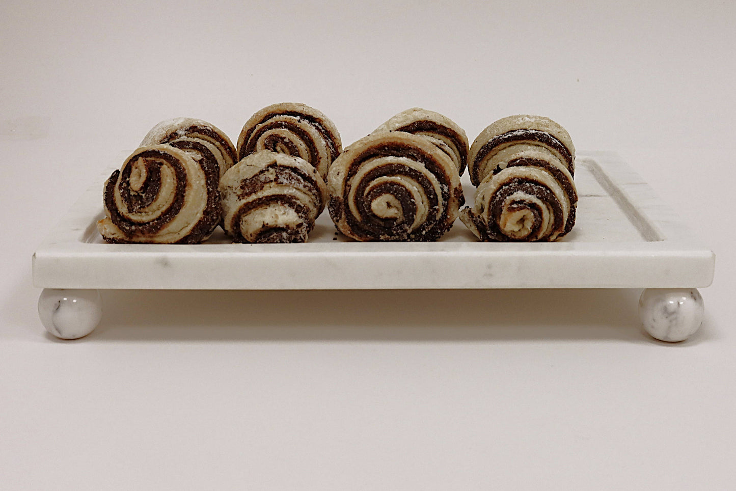 White marble cake platter with glass dome cover