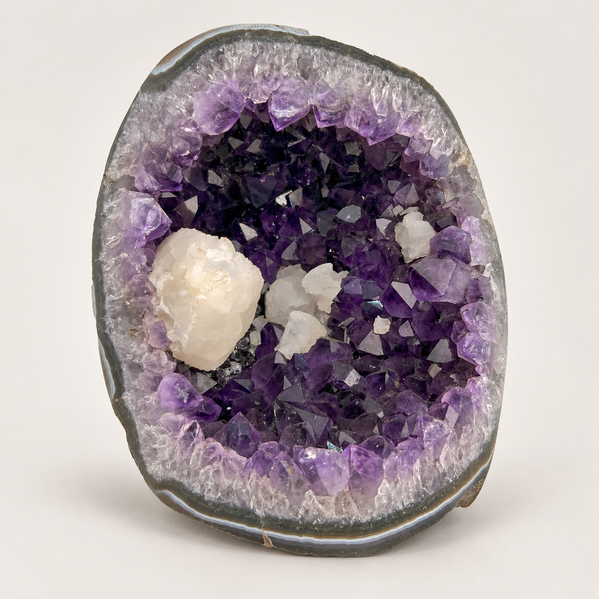 Large Uruguay Amethyst Cathedral Geode with Calcite — 5" x 4.5", 4.7 lbs