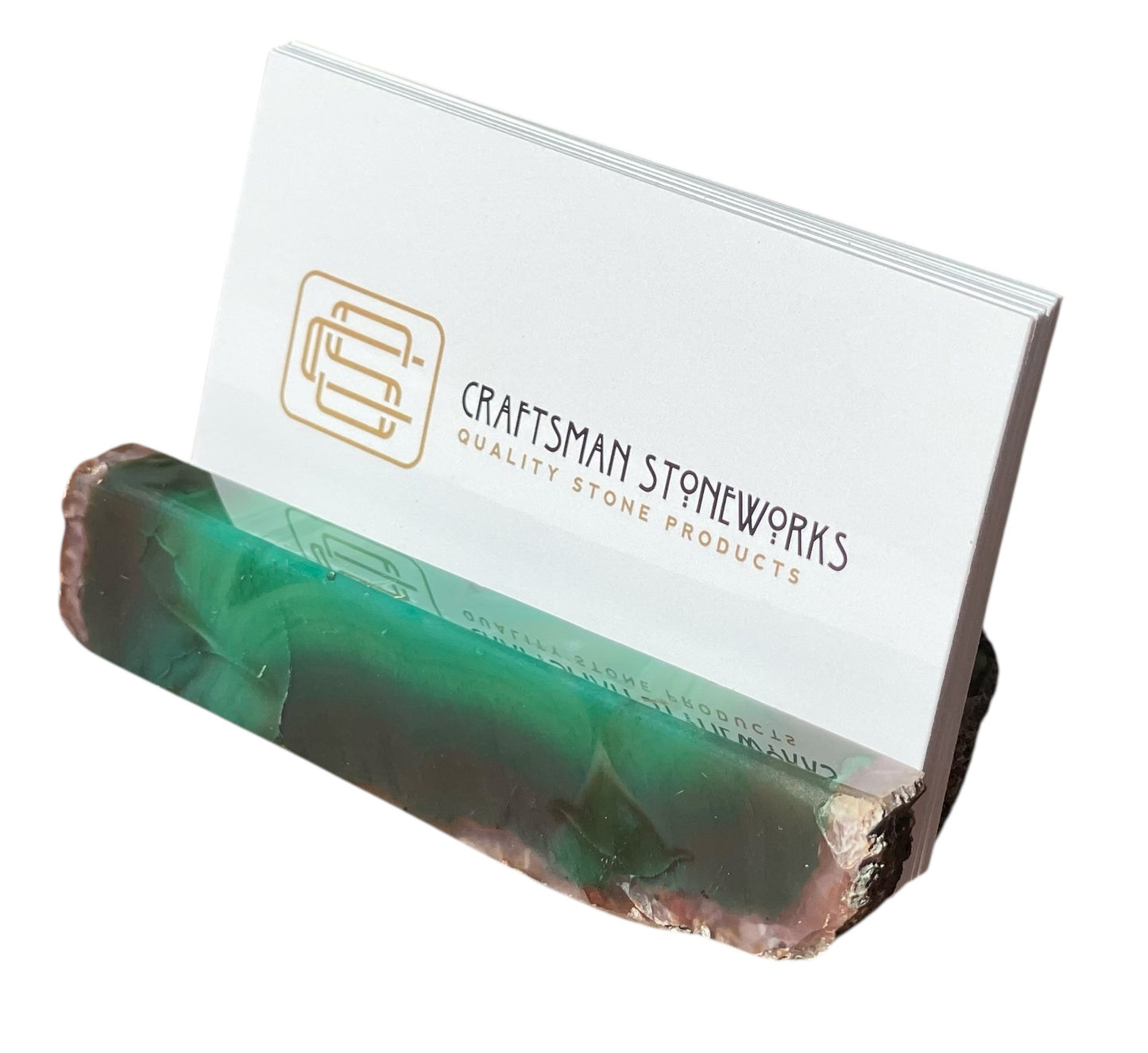 Handcrafted green agate business card holder
