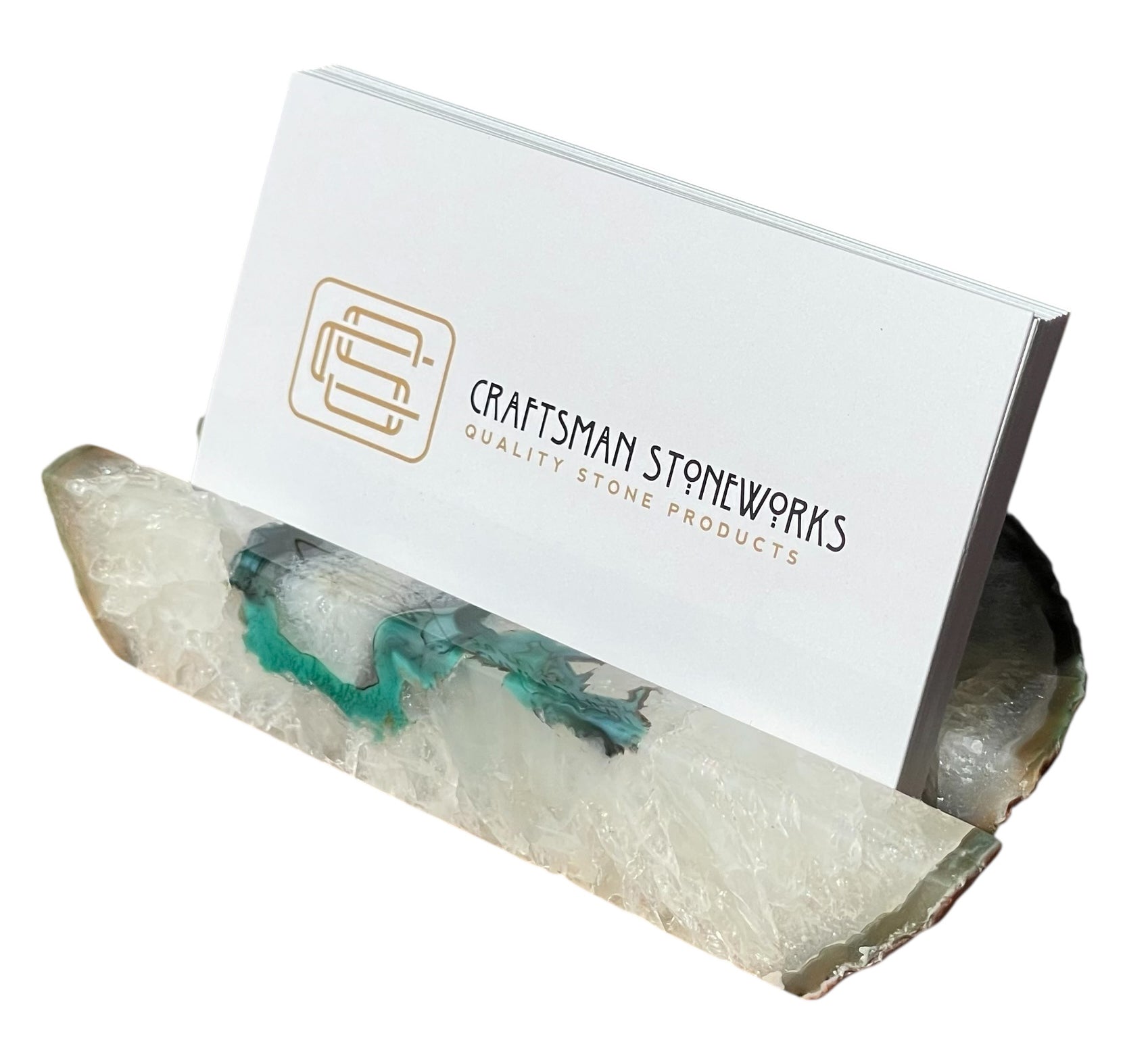 Handcrafted green agate business card holder
