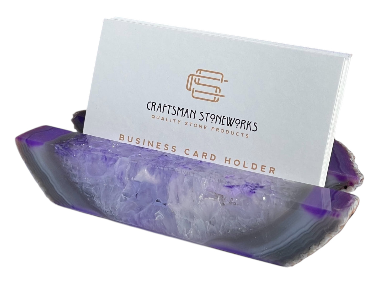 Handcrafted purple agate business card holder