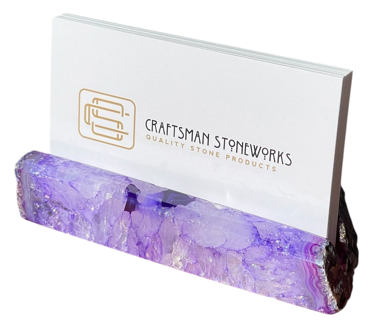 Handcrafted purple agate business card holder