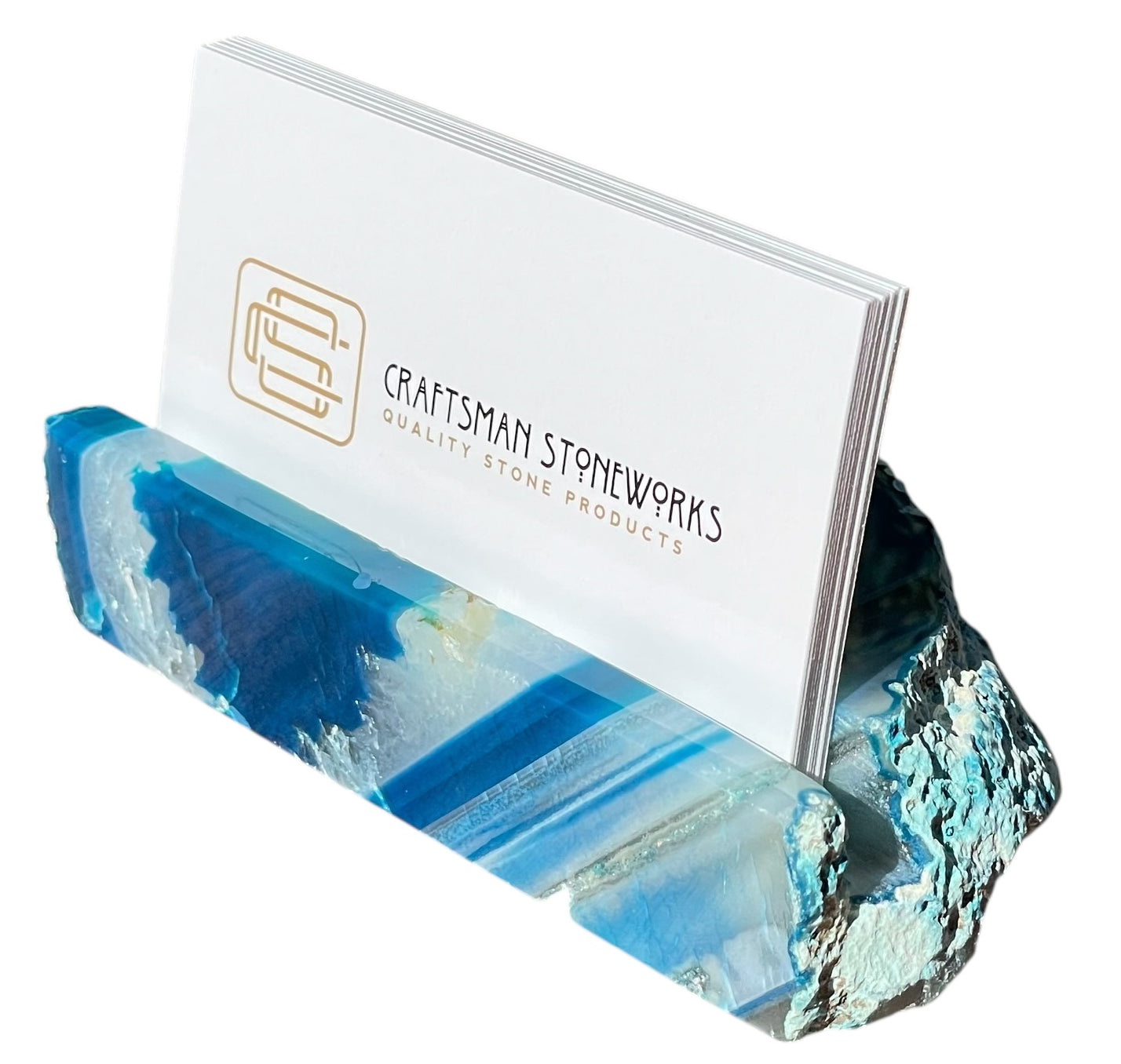 Handcrafted teal agate business card holder