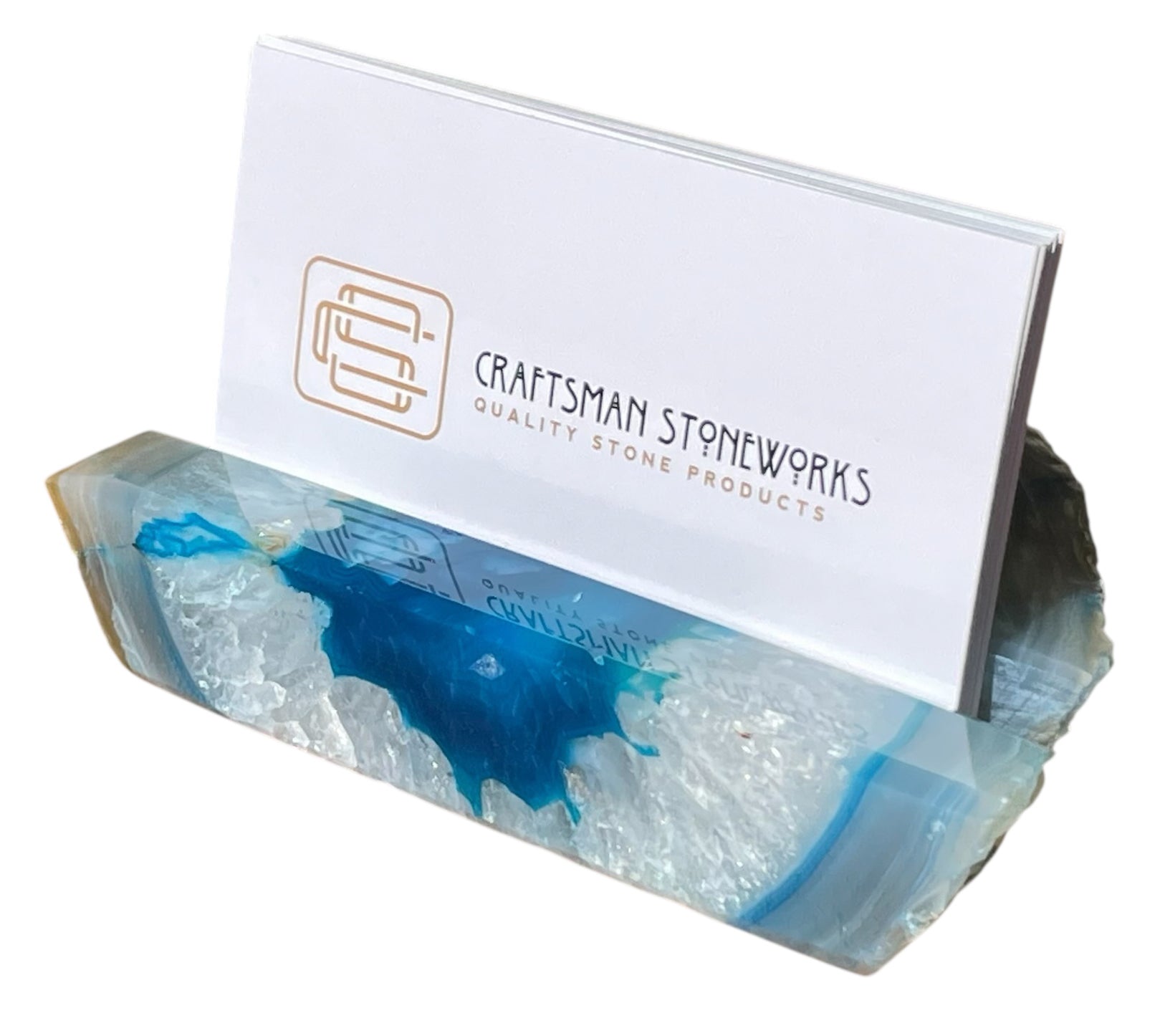 Handcrafted teal agate business card holder