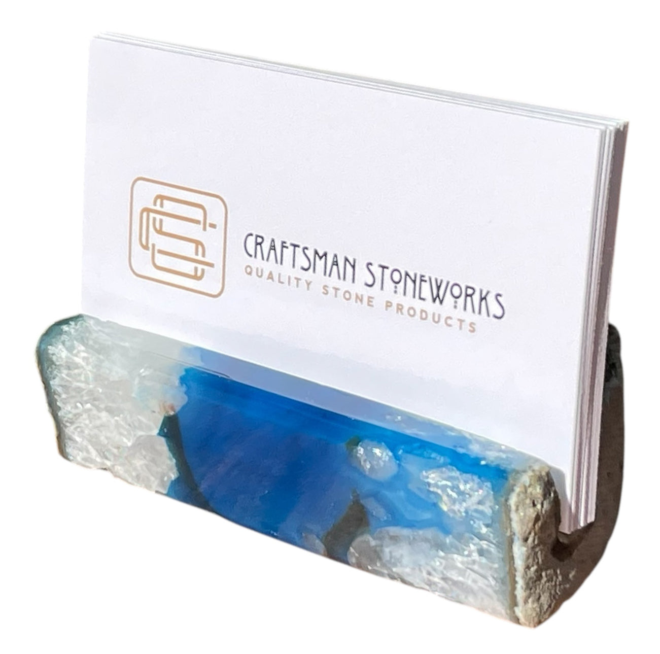 Handcrafted teal agate business card holder