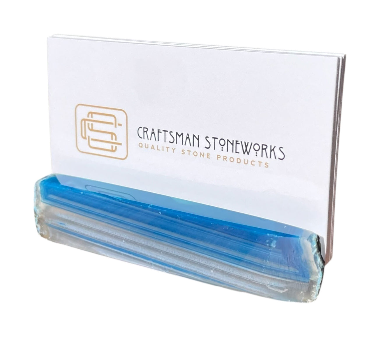 Handcrafted teal agate business card holder