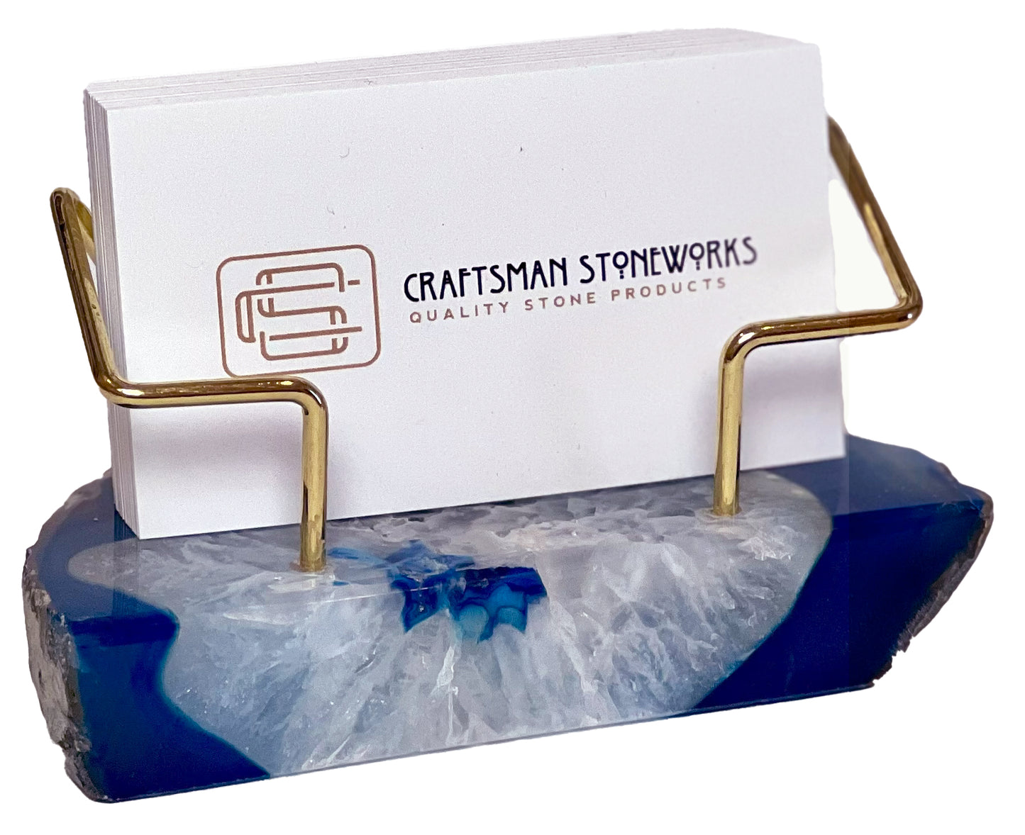 Blue Agate Business Card Holder - Gold Wire Frame