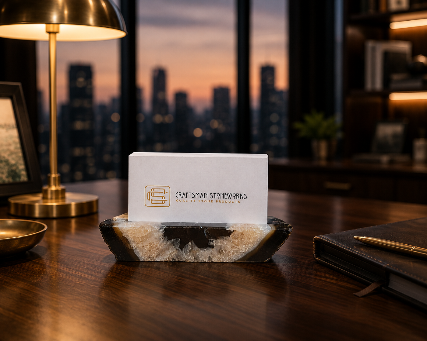Handcrafted Black Agate Business Card Holder