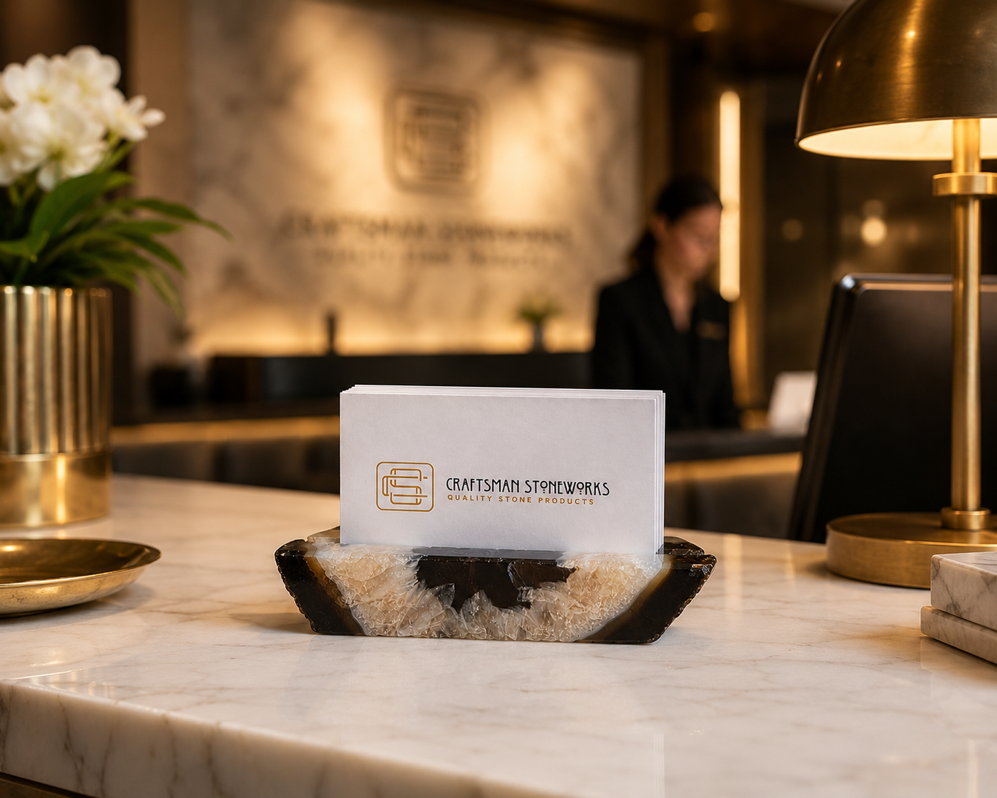 Handcrafted Black Agate Business Card Holder