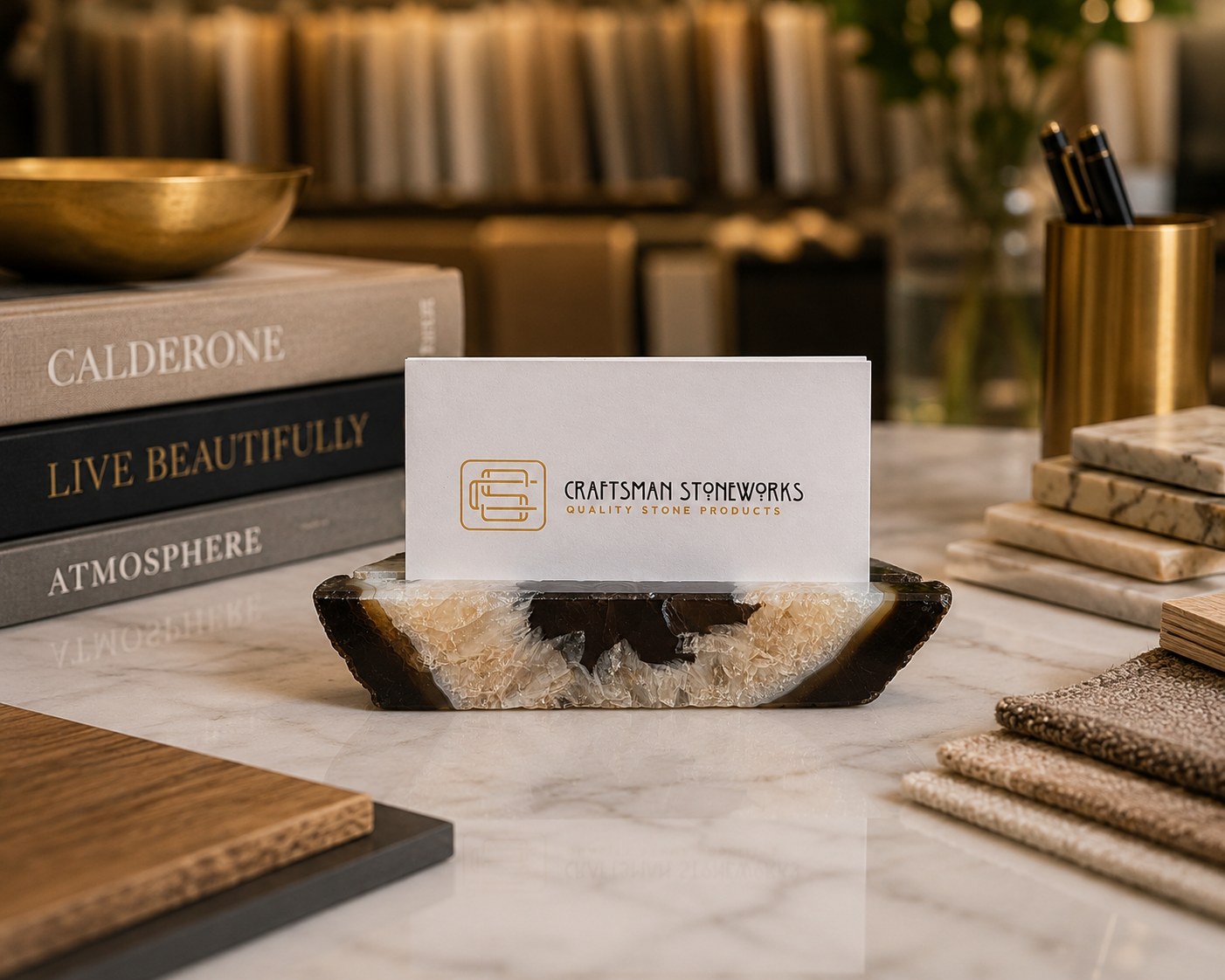 Handcrafted Black Agate Business Card Holder