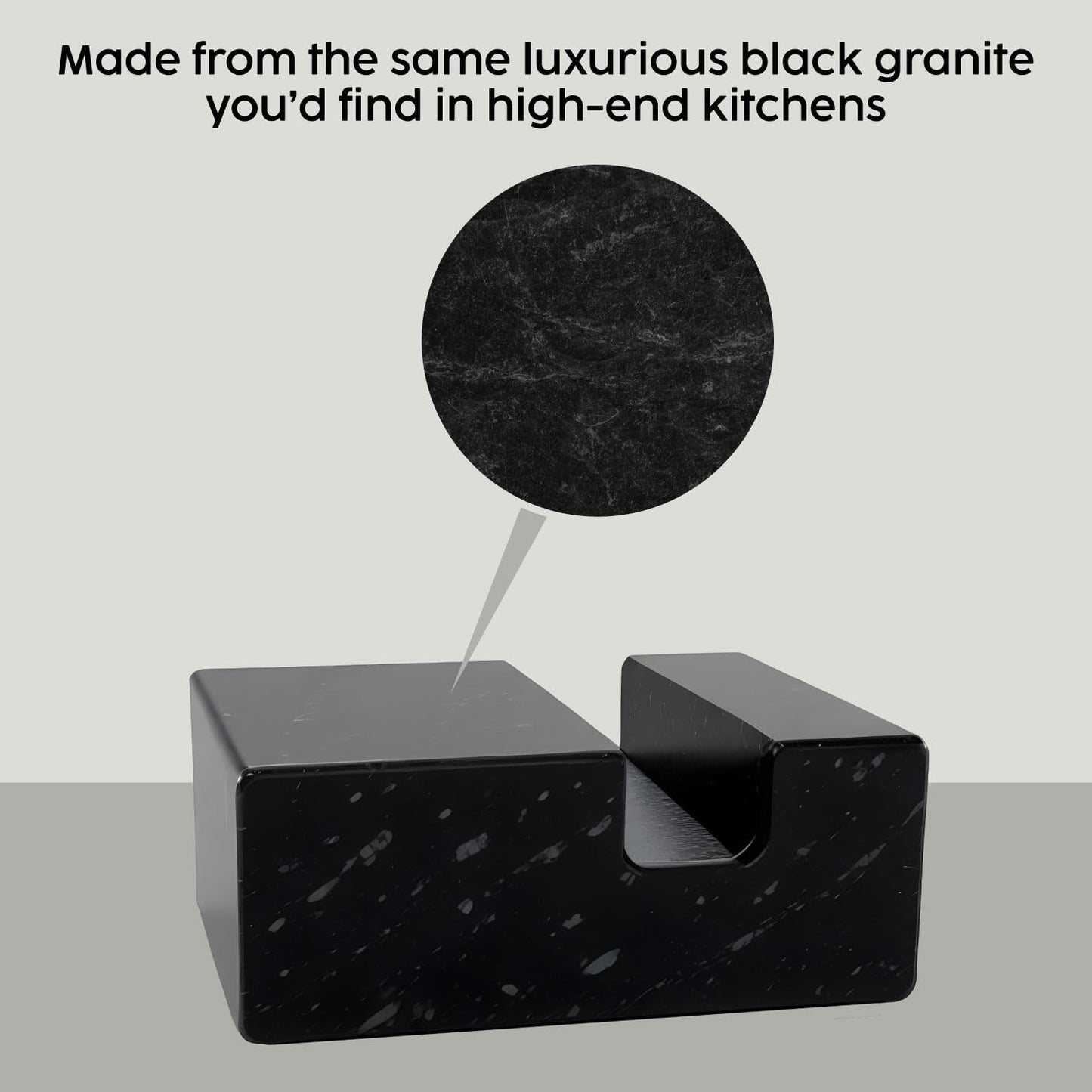 Black Absolute Granite square business card holder on desk