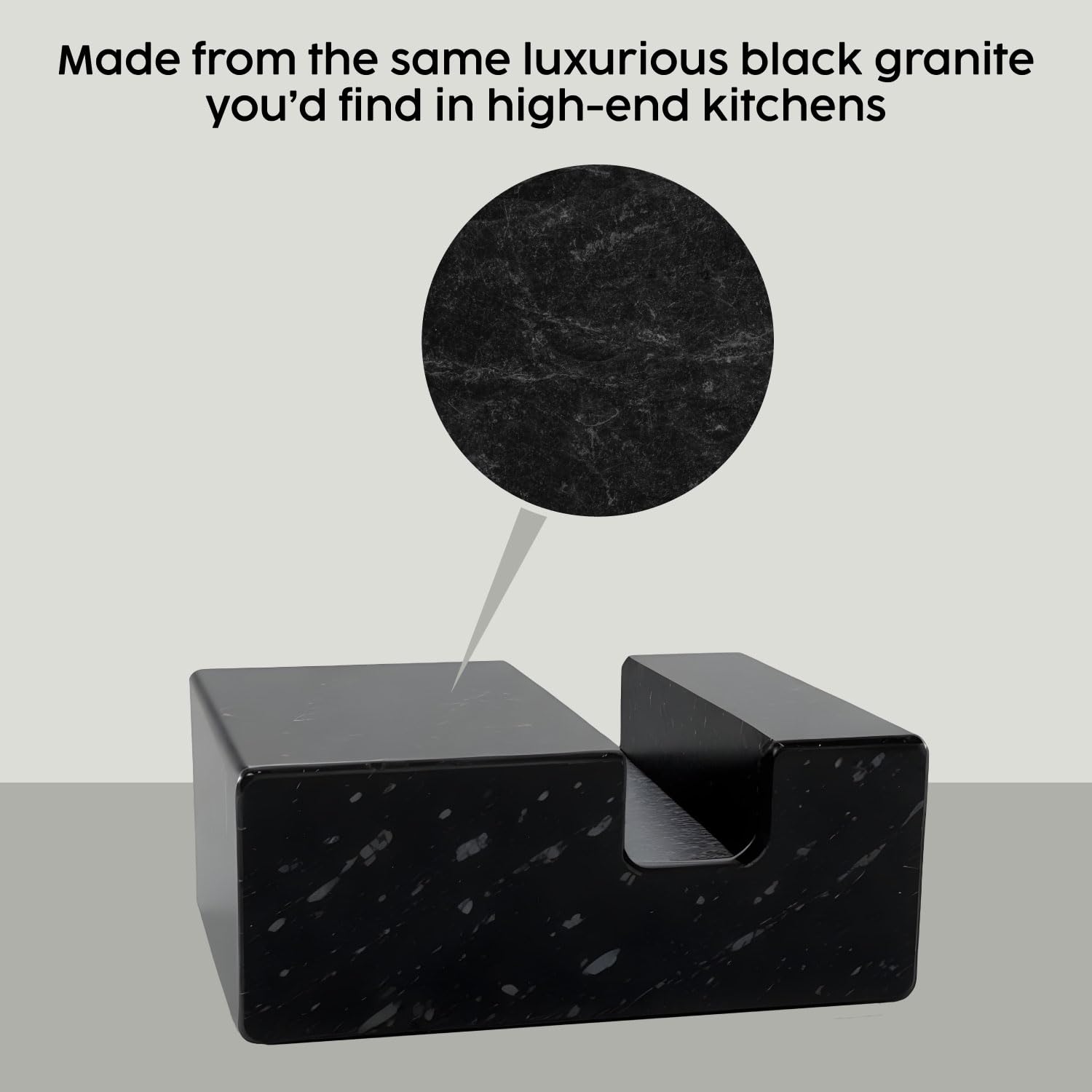 Black Absolute Granite square business card holder on desk