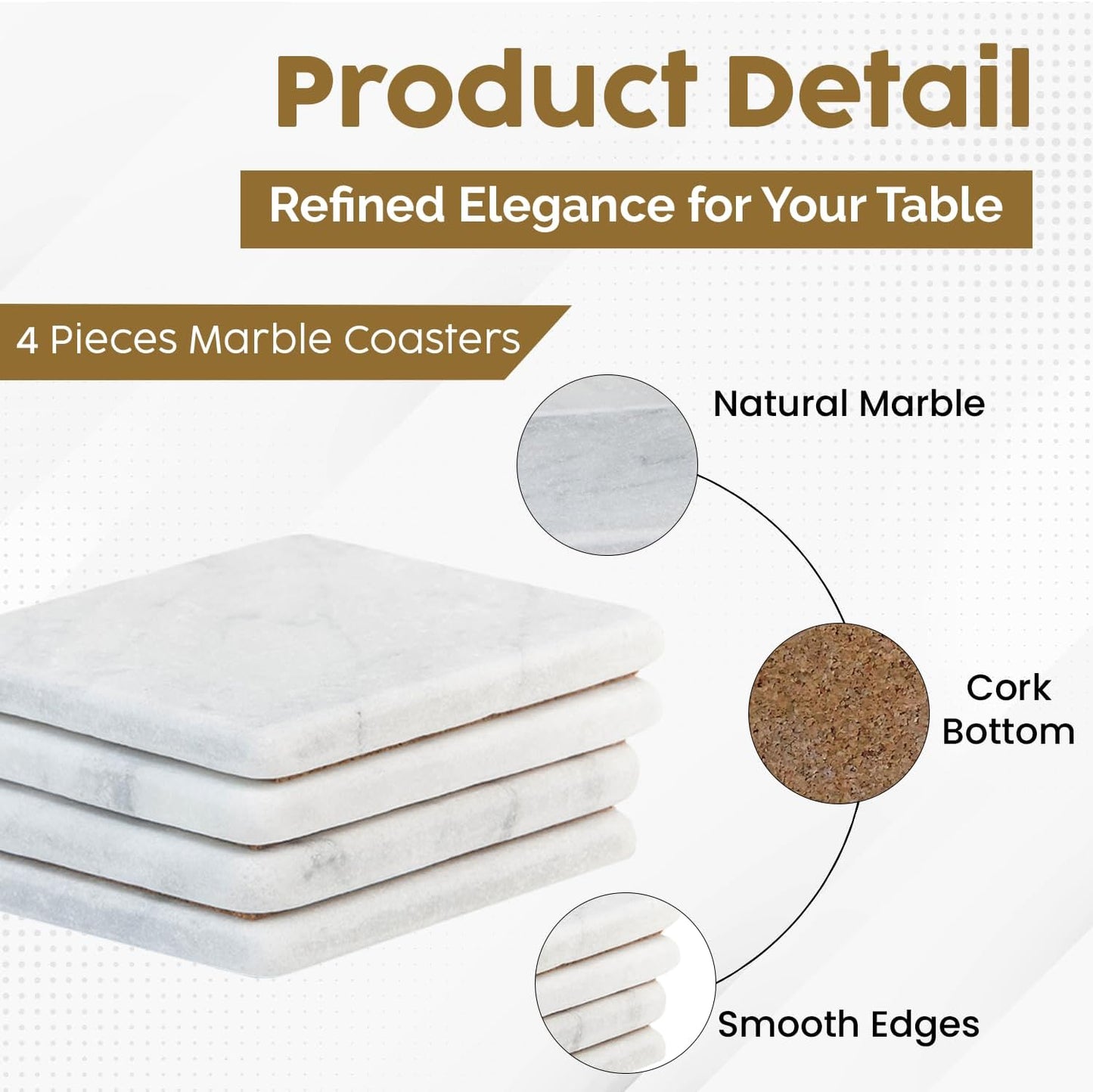 White Carrara Marble Coasters — Square · Set of 4
