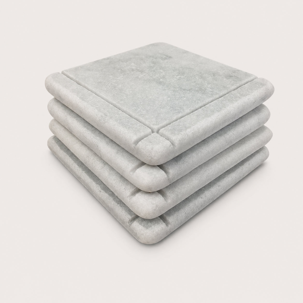 White Carrara Marble coaster with subtle hand-carved accent line, Design C