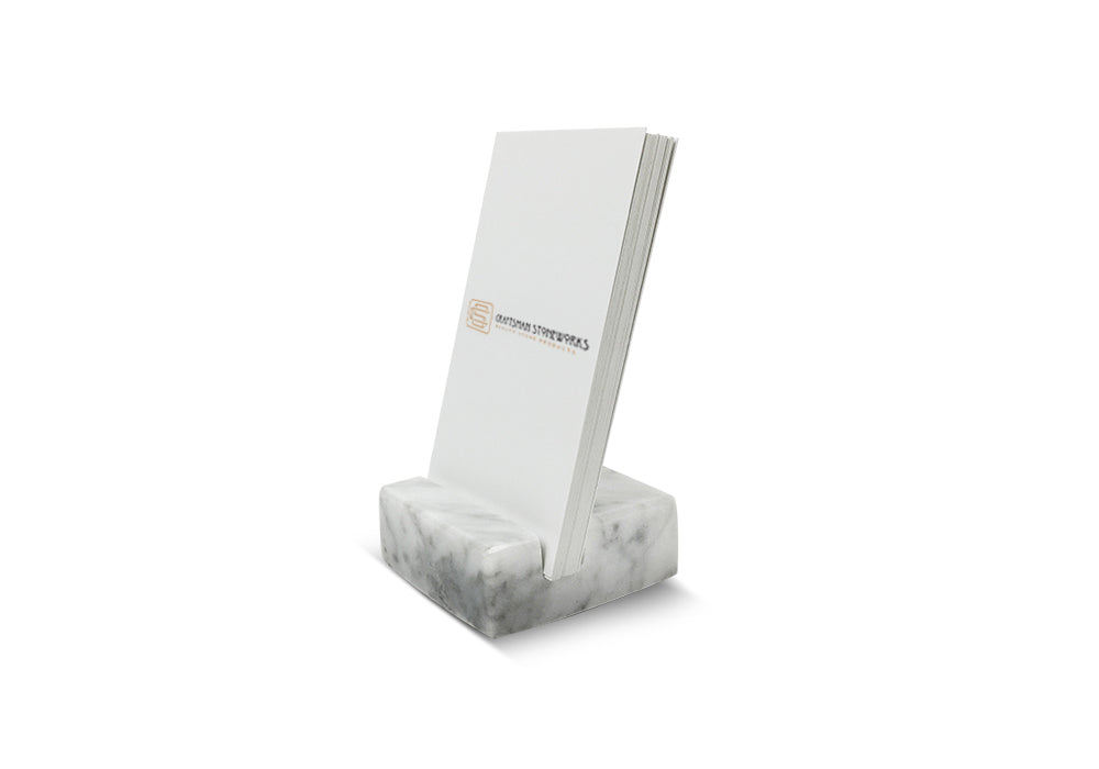 White Carrara Marble Business Card Holder - Vertical