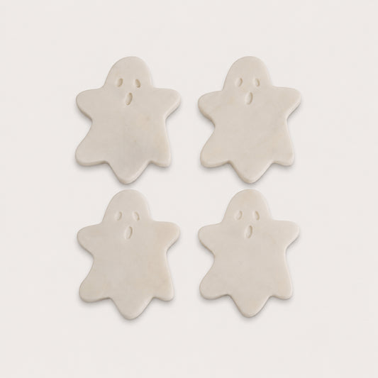 White Marble coasters with Ghost pattern, set of 4