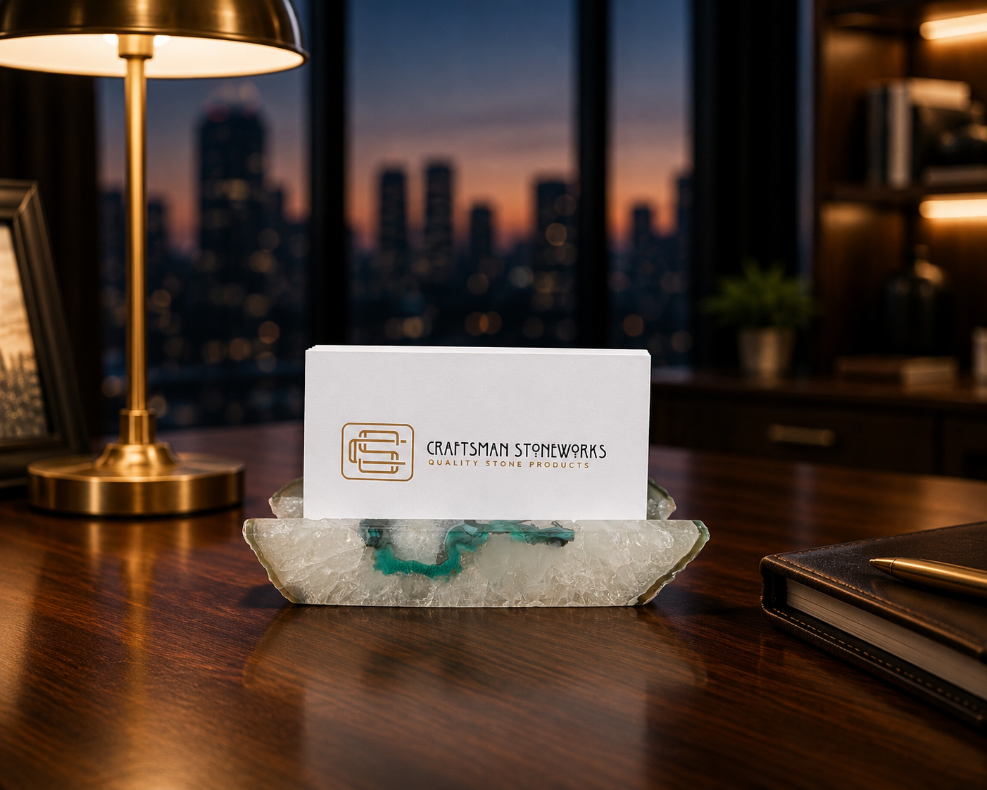 Handcrafted Green Agate Business Card Holder
