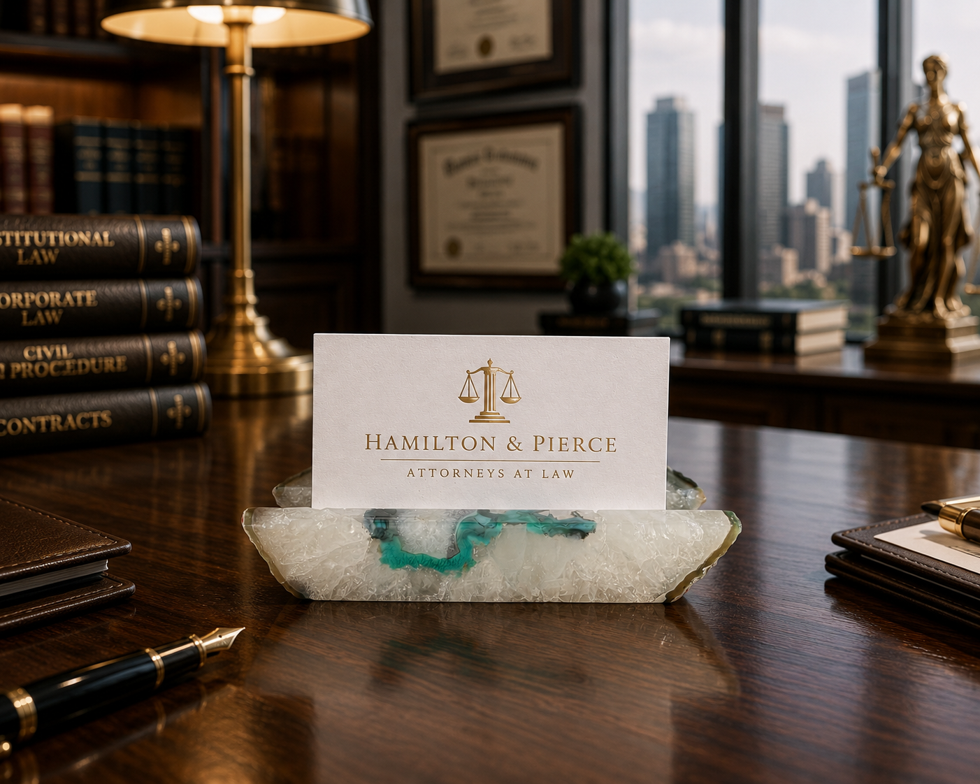 Handcrafted Green Agate Business Card Holder