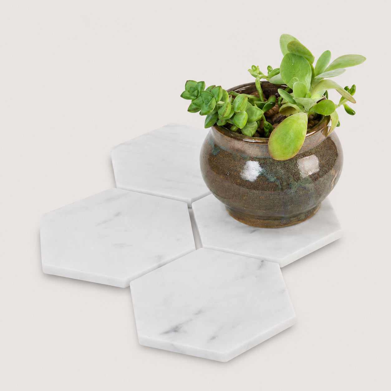 White Carrara Marble hexagon coasters, set of 4