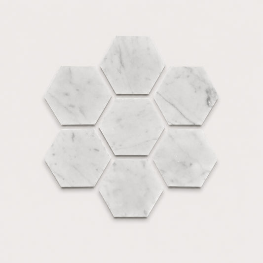 White Carrara Marble hexagon coasters, set of 8