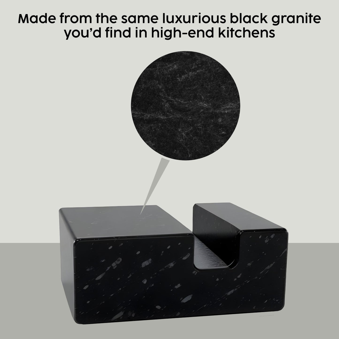 Black Absolute Granite vertical business card holder on desk