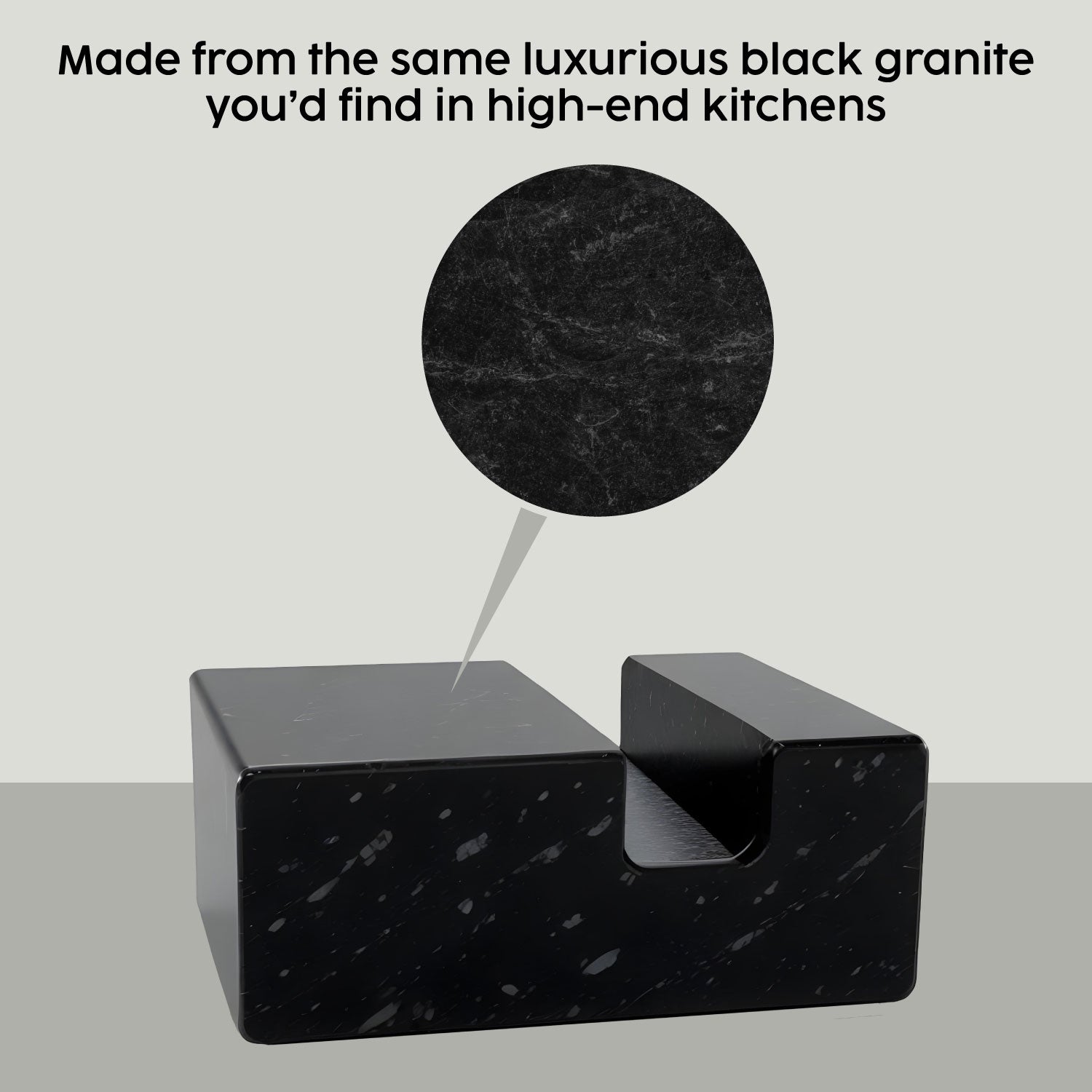 Black Absolute Granite vertical business card holder on desk