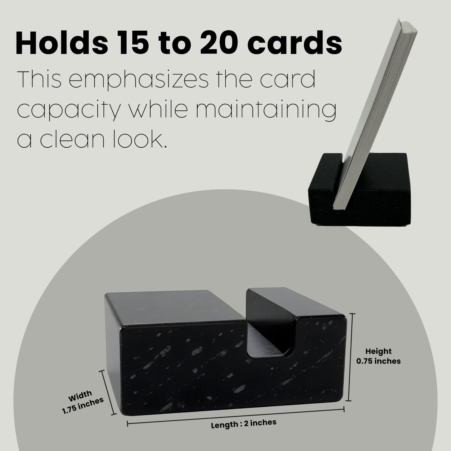 Black Absolute Granite vertical business card holder on desk