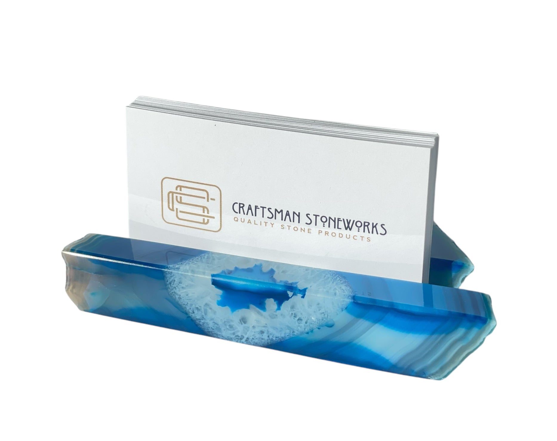Handcrafted blue agate business card holder