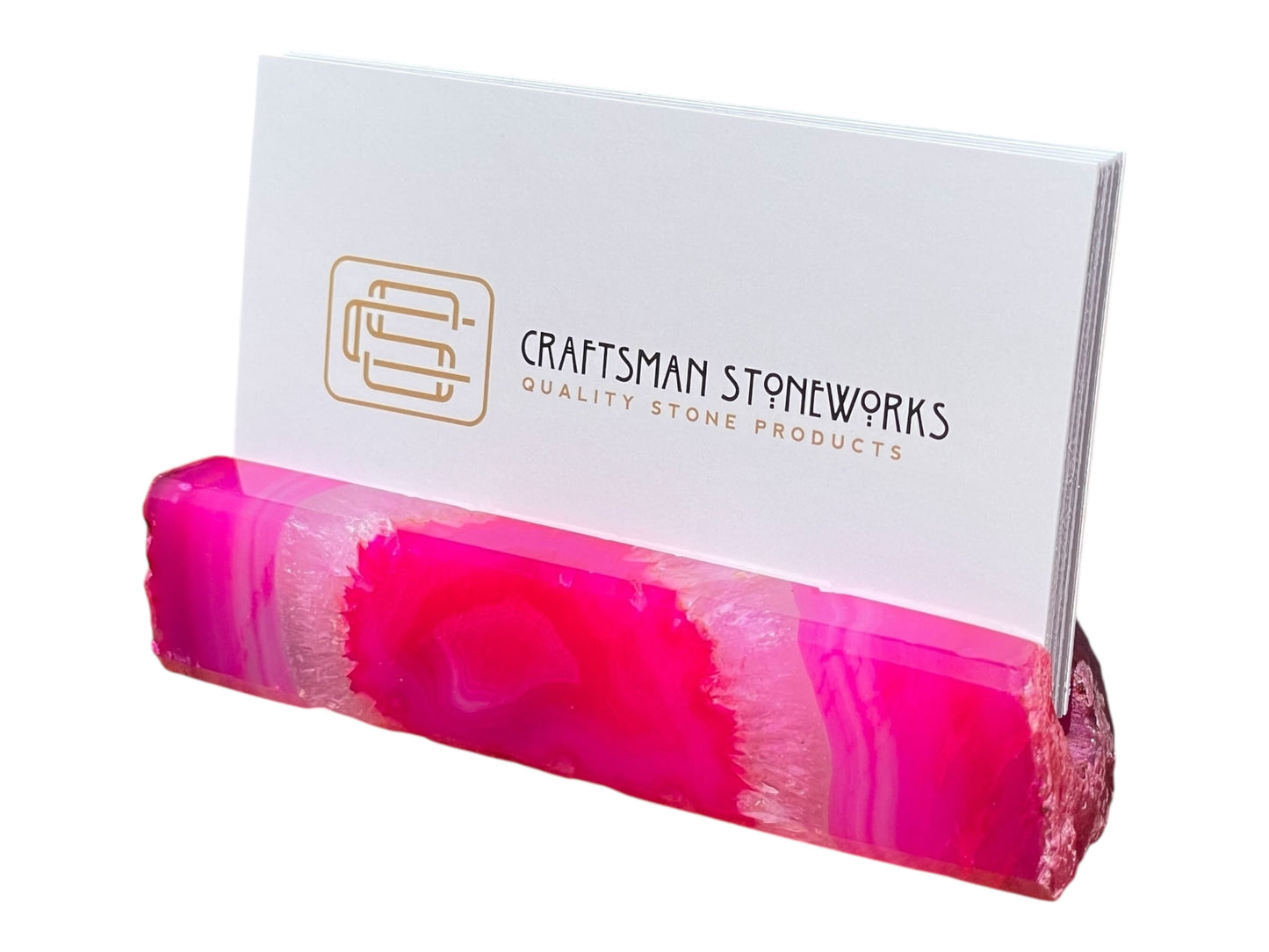 Handcrafted pink agate business card holder
