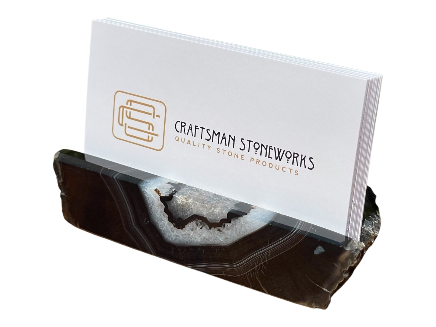 Handcrafted black agate business card holder
