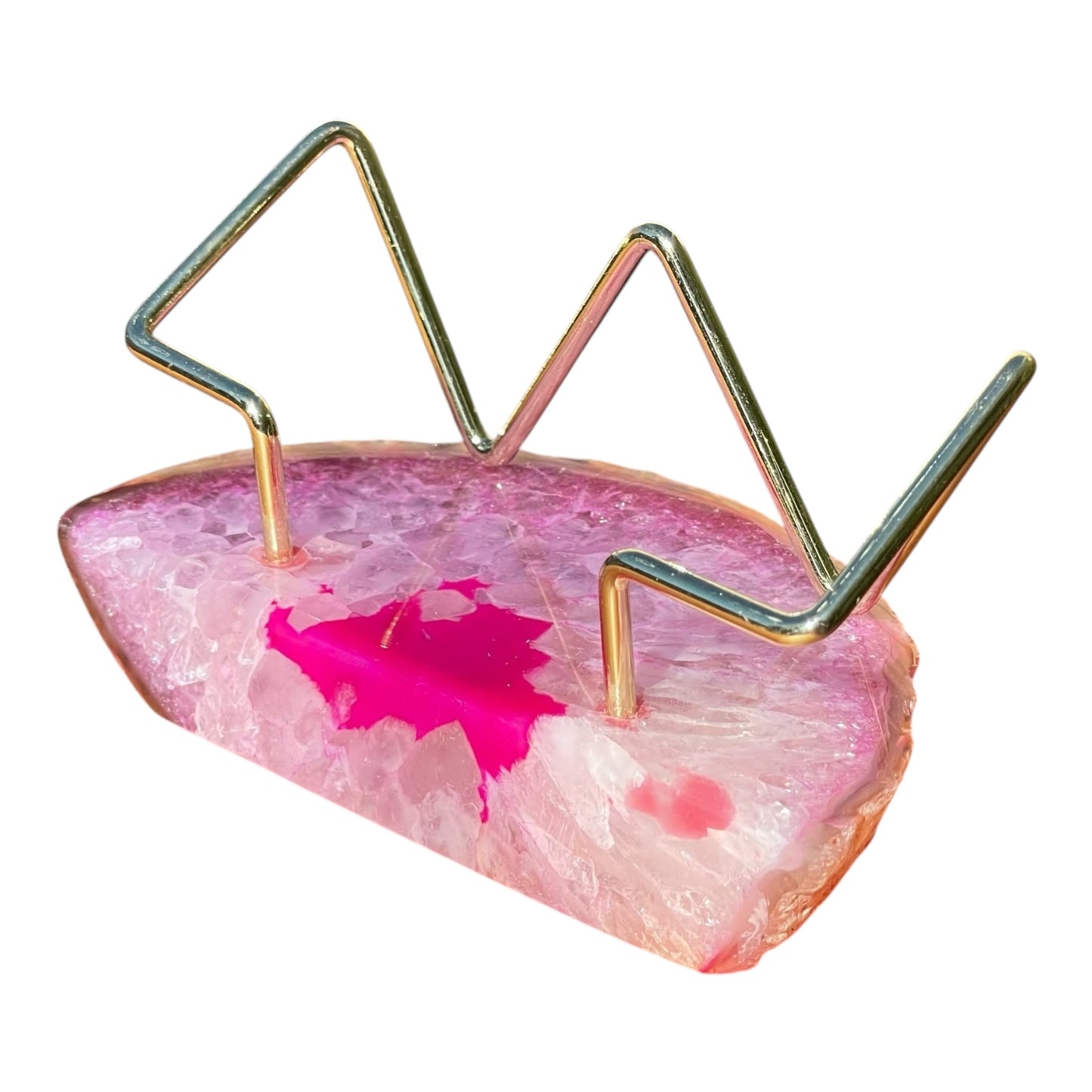 Pink Agate Business Card Holder - Gold Wire Frame