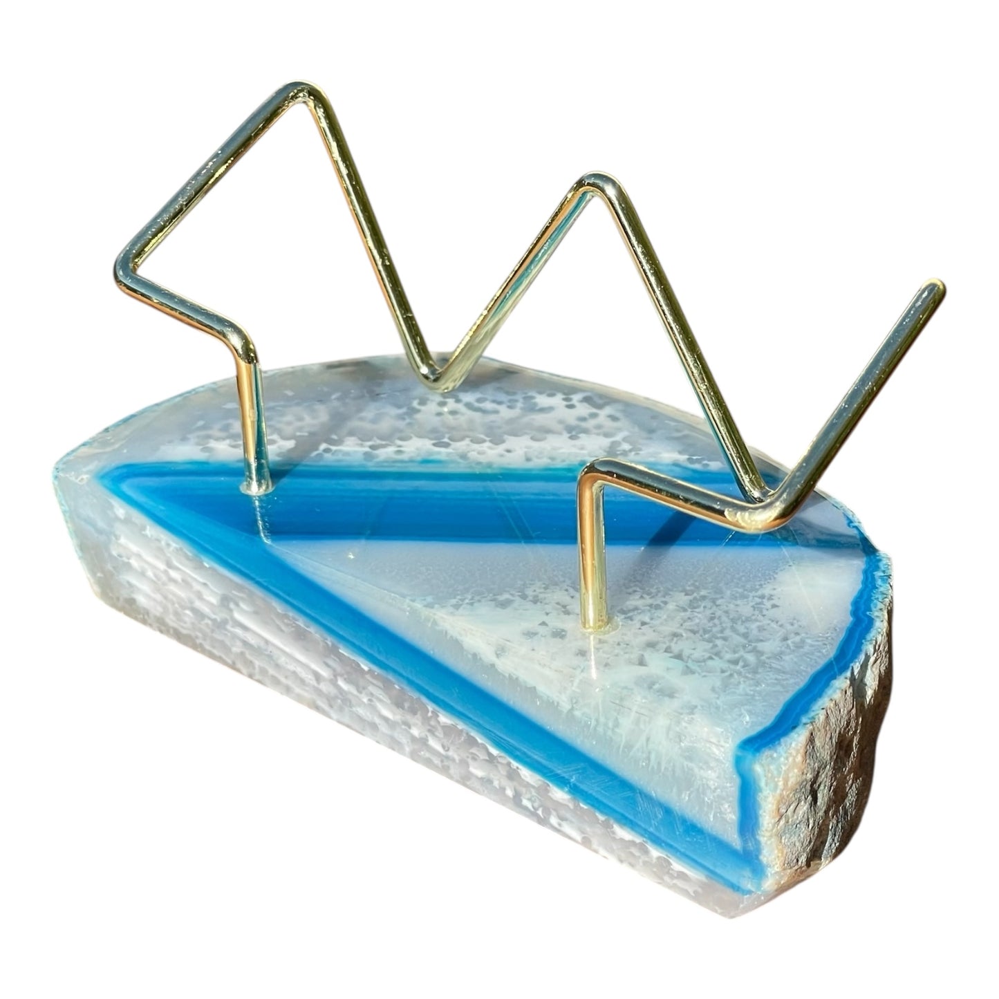 Teal Agate Business Card Holder - Gold Wire Frame