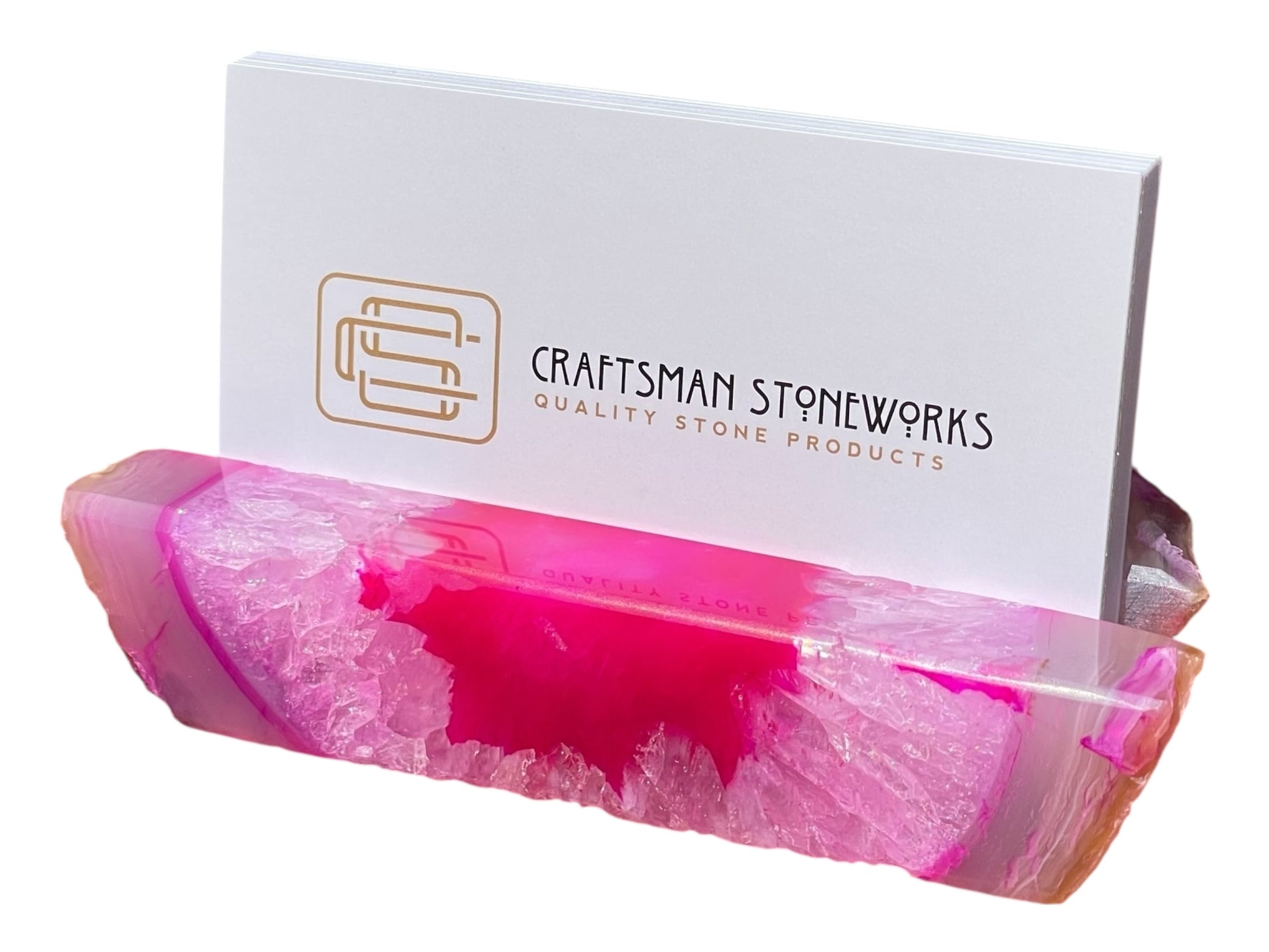 Handcrafted pink agate business card holder