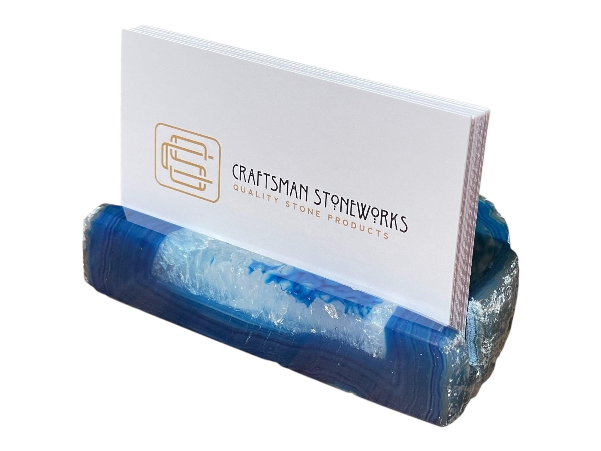 Handcrafted blue agate business card holder