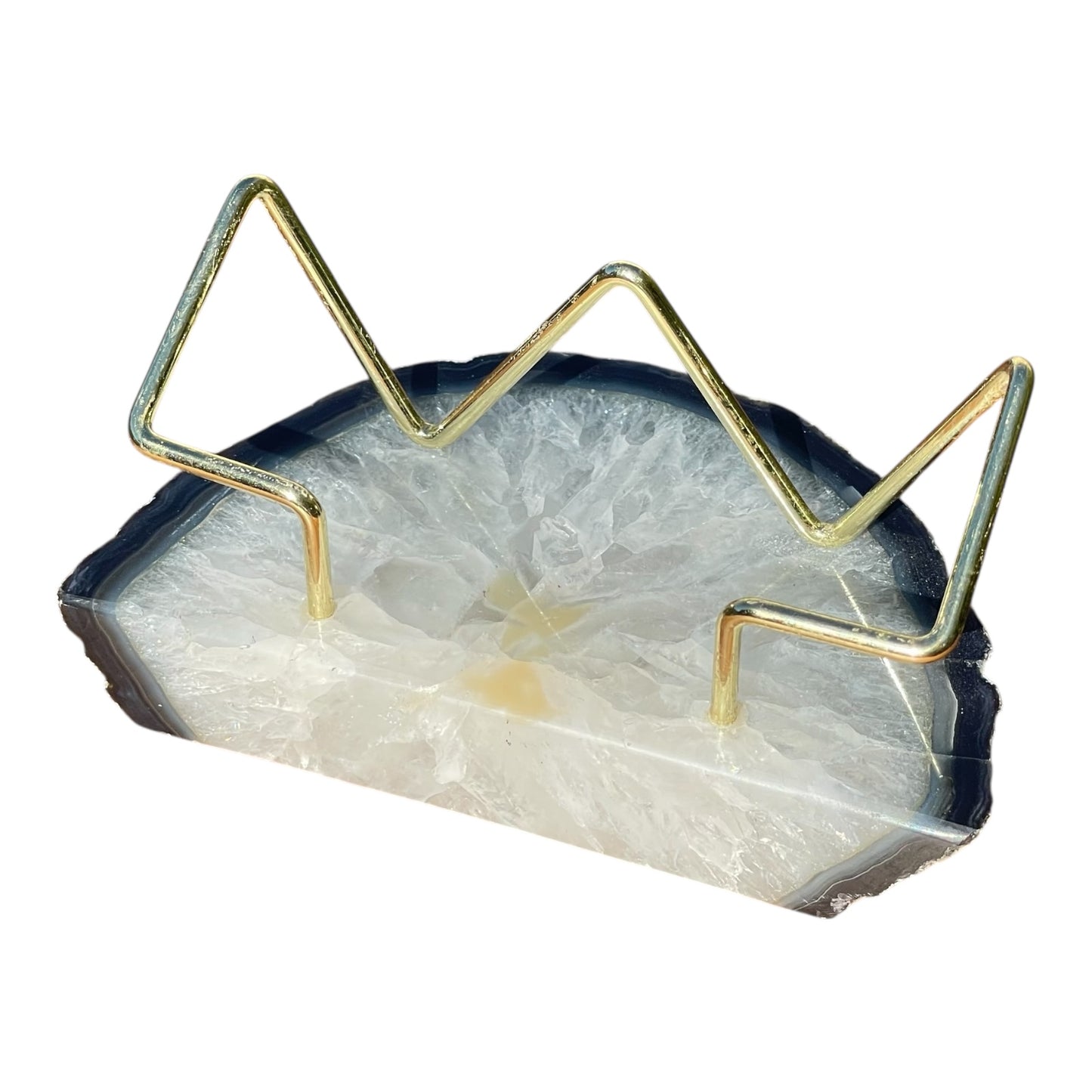 Black Agate Business Card Holder - Gold Wire Frame