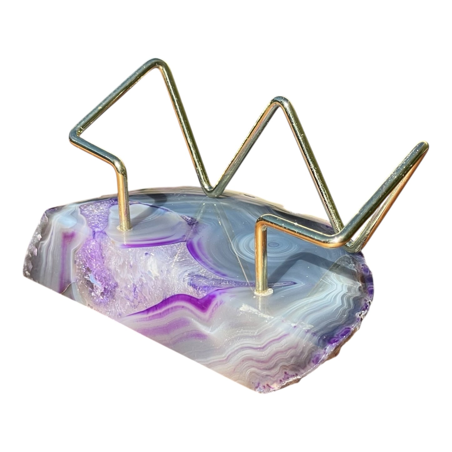 Purple Agate Business Card Holder - Gold Wire Frame
