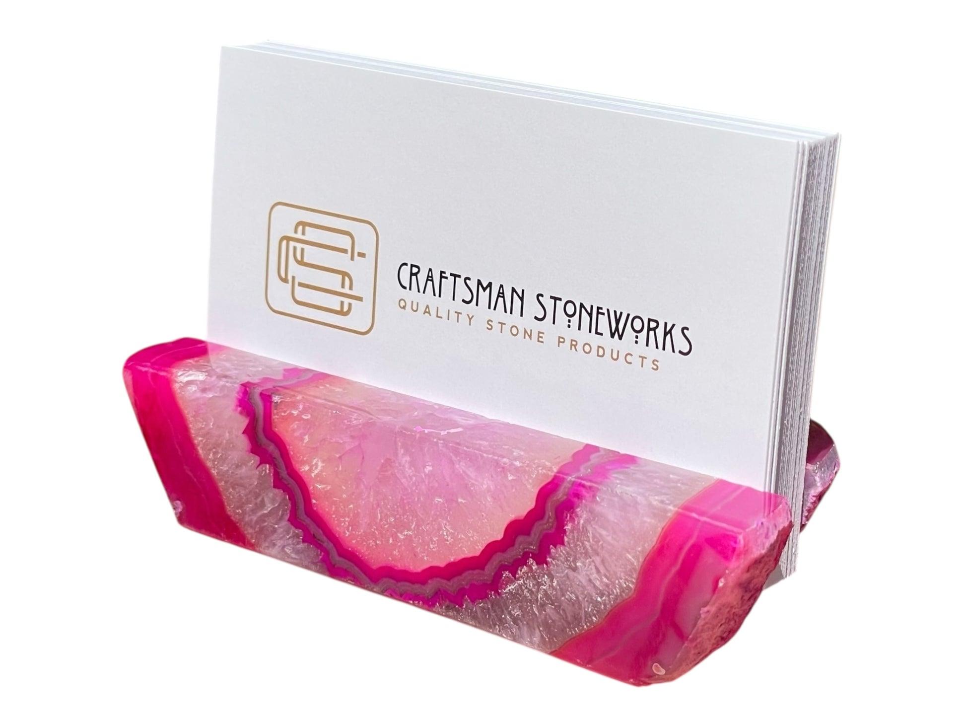 Handcrafted pink agate business card holder