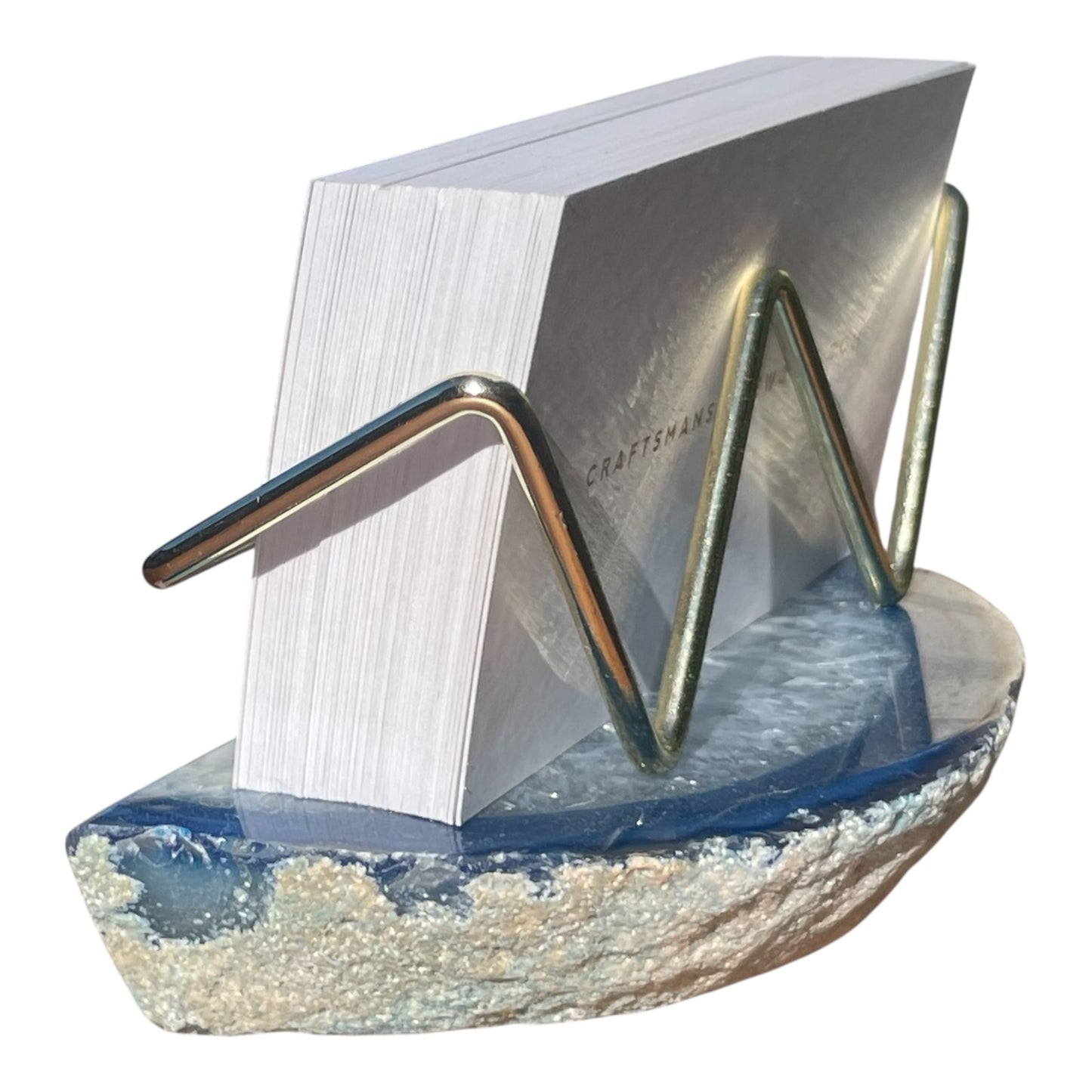 Blue Agate Business Card Holder - Gold Wire Frame