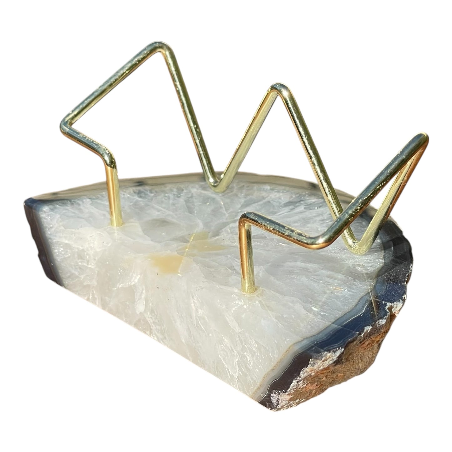 Black Agate Business Card Holder - Gold Wire Frame