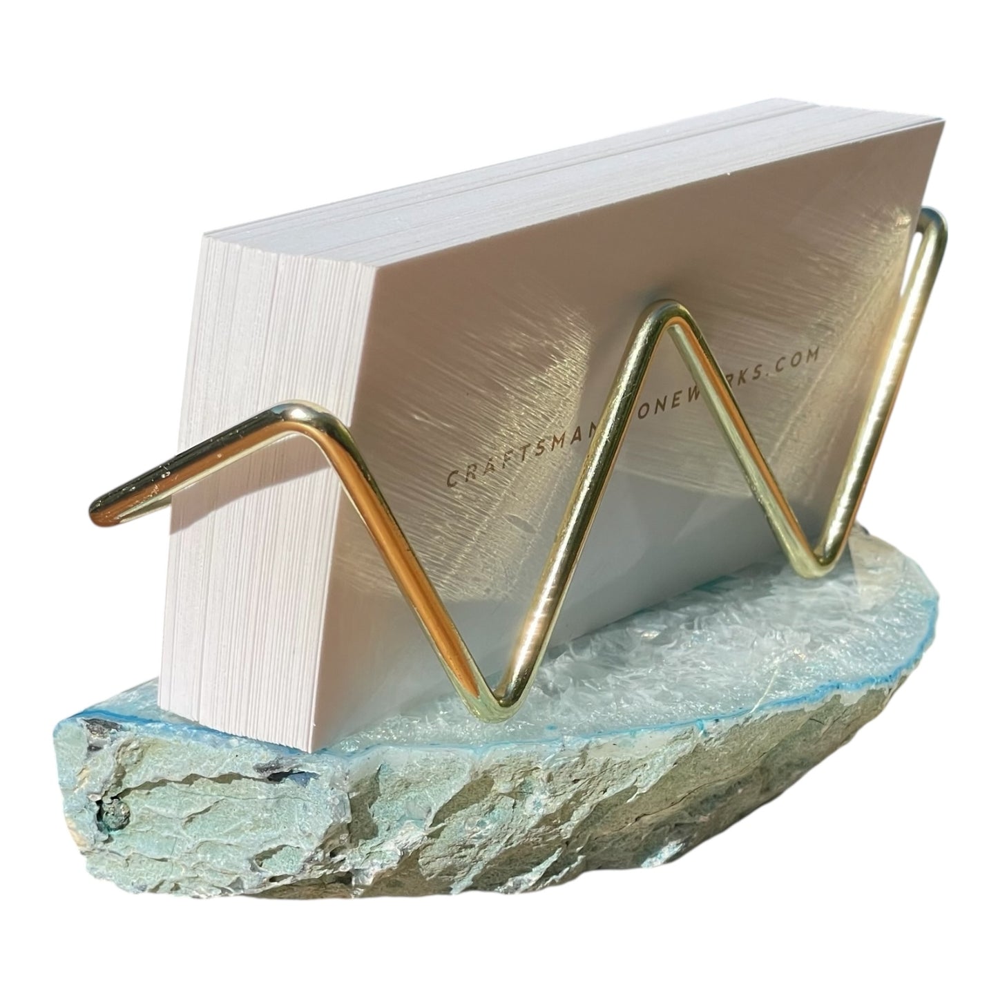 Teal Agate Business Card Holder - Gold Wire Frame