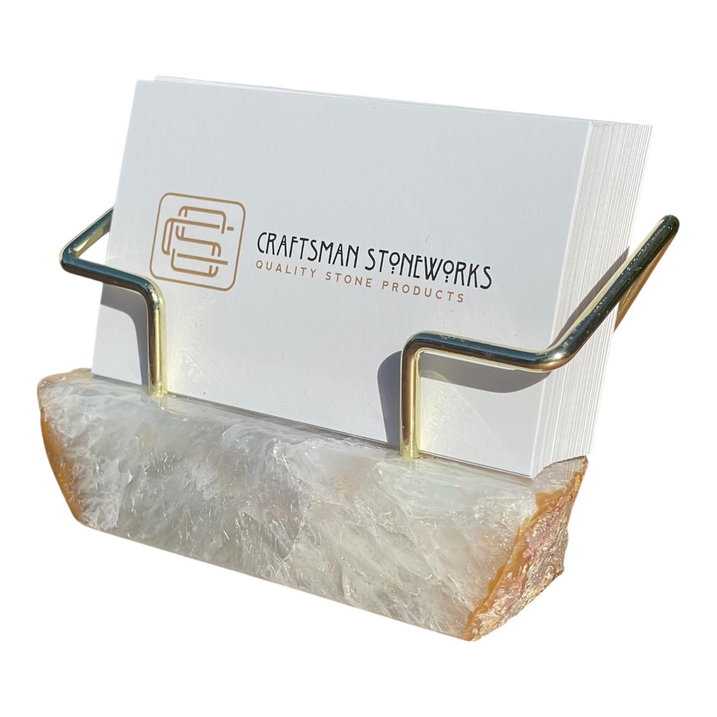 Natural Agate Business Card Holder - Gold Wire Frame