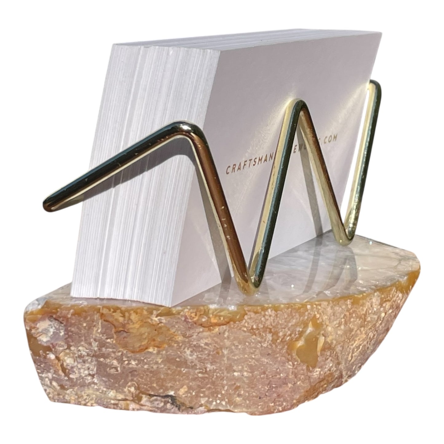Natural Agate Business Card Holder - Gold Wire Frame