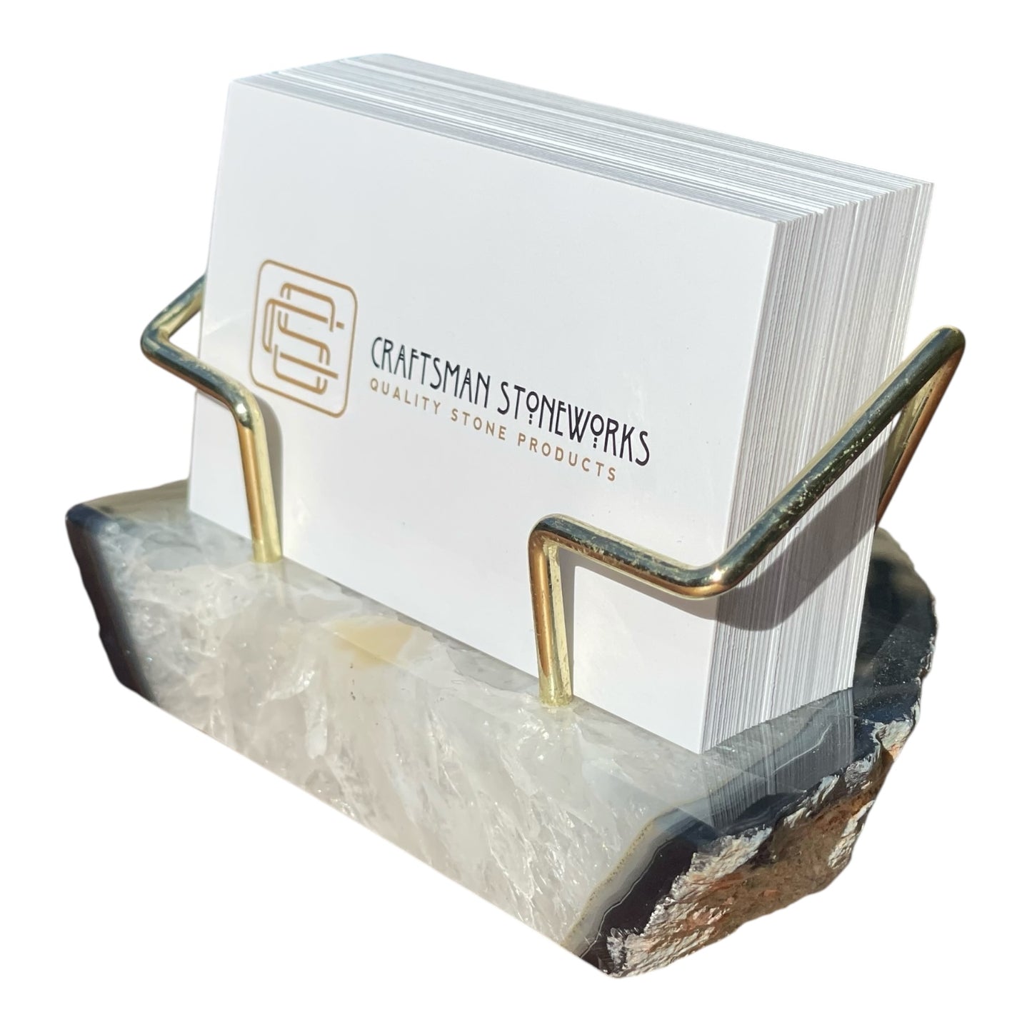 Black agate business card holder with gold wire frame