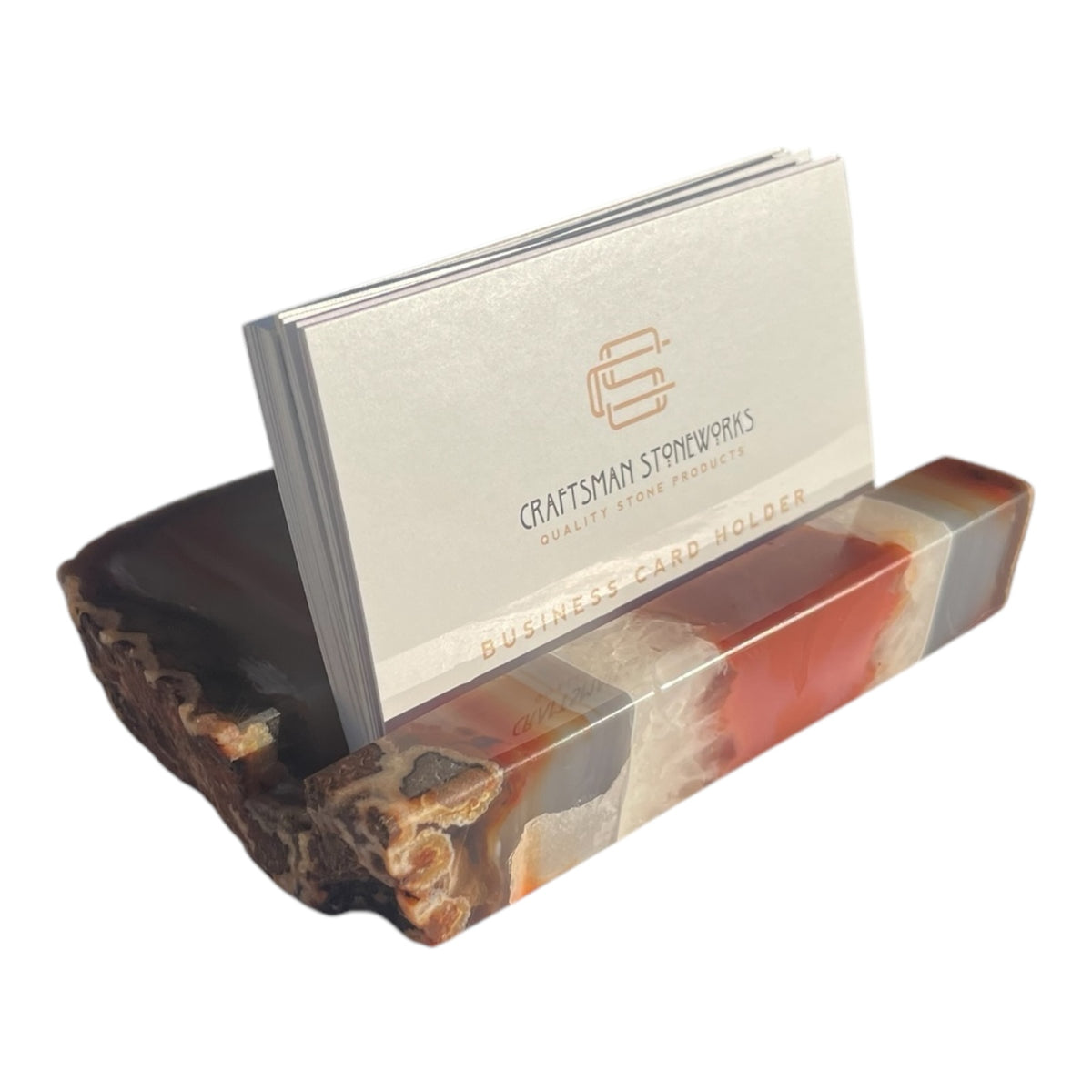 Red Agate Business Card Holder – Handcrafted in Southern California